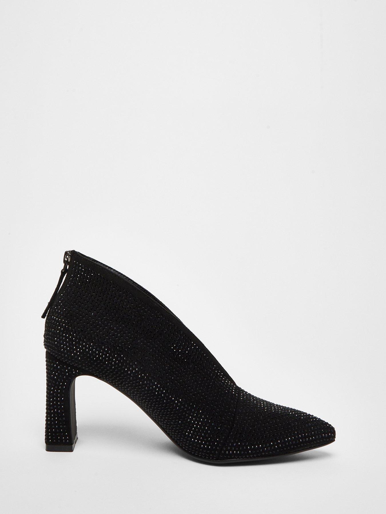 Quiz Black Diamante Block Heel Shoes Boots Very