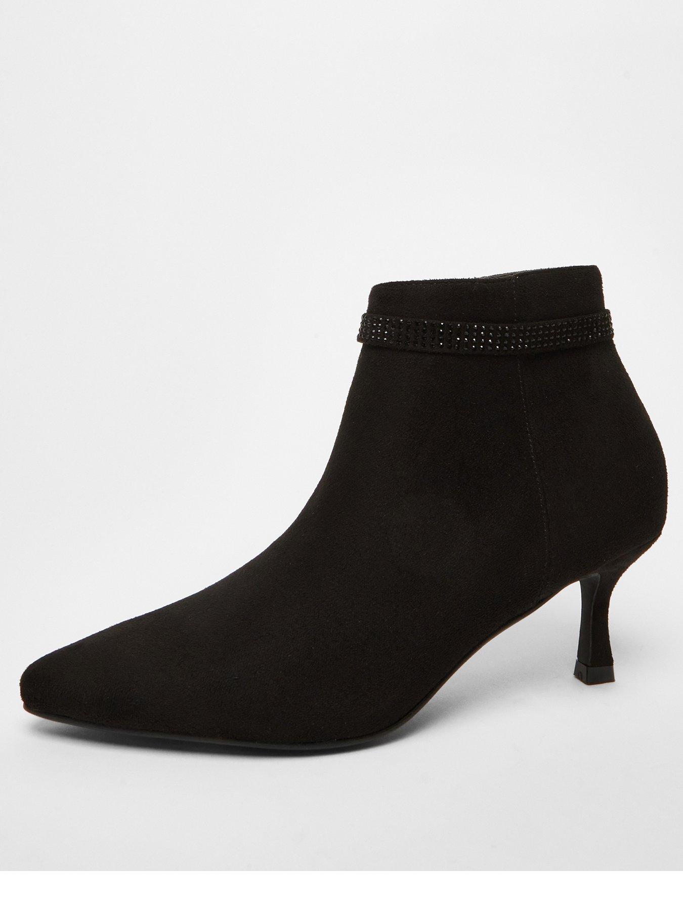 Quiz Black Diamante Low Heel Ankle Boots Very