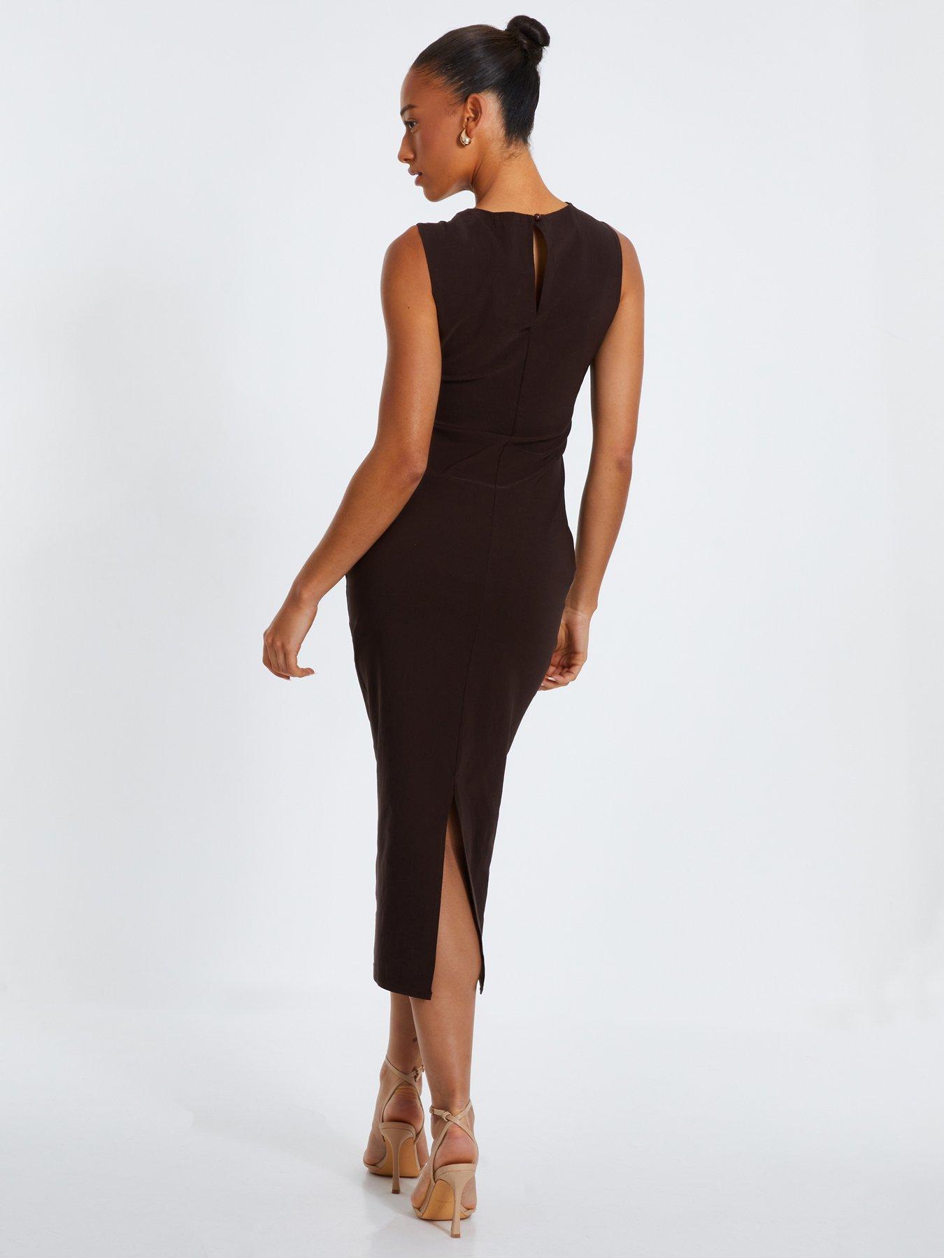 Image 2 of 6 of Quiz Brown Ruched Midi Dress