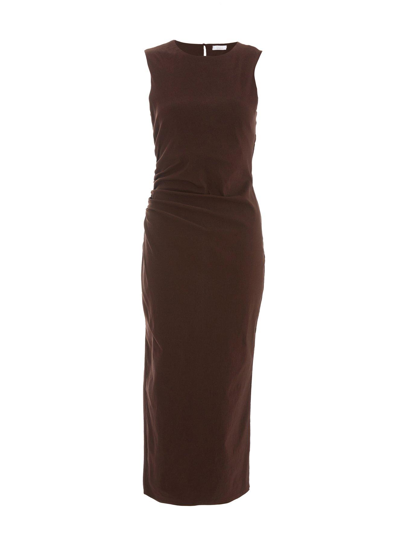 Image 4 of 6 of Quiz Brown Ruched Midi Dress