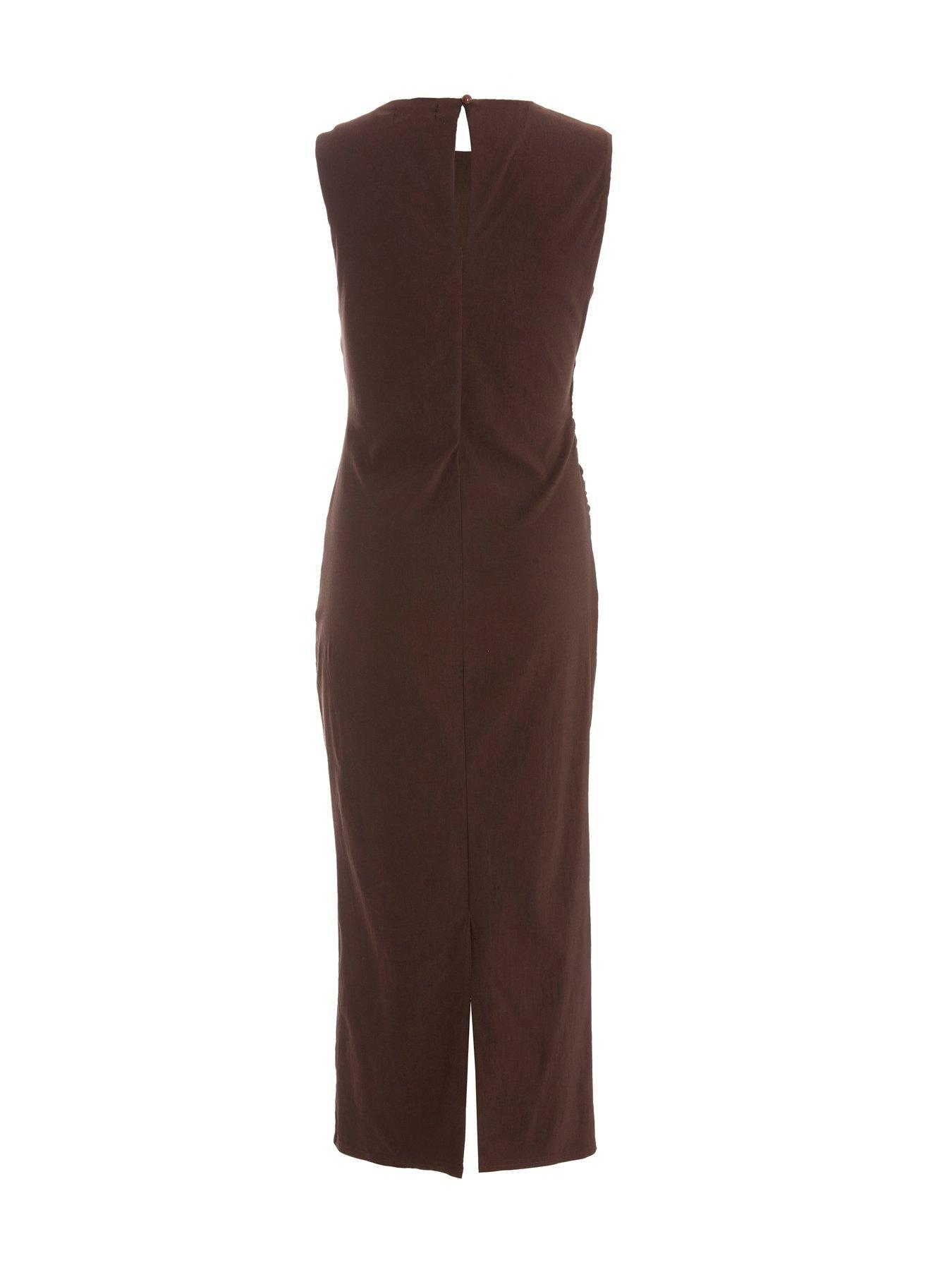 Image 5 of 6 of Quiz Brown Ruched Midi Dress