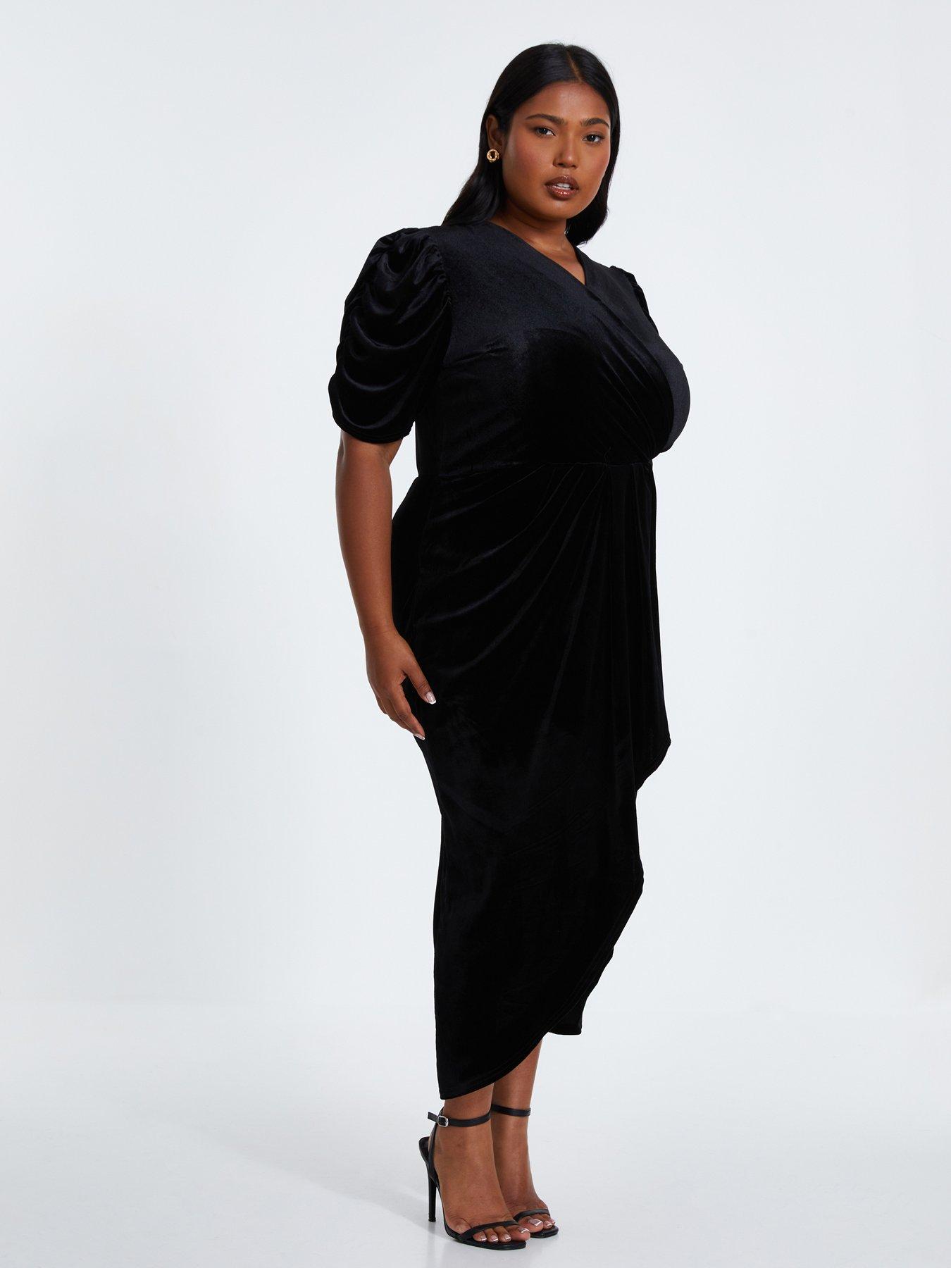 Quiz Curve Black Velvet Wrap Midi Dress Very