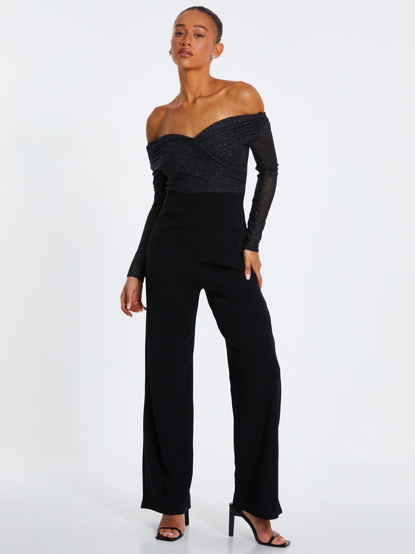 Quiz Glitter Palazzo Jumpsuit - Black