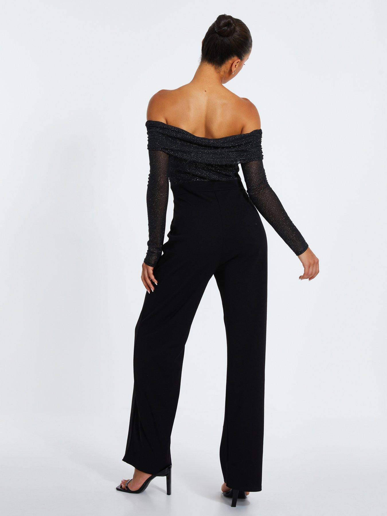 Image 2 of 6 of Quiz Glitter Palazzo Jumpsuit - Black