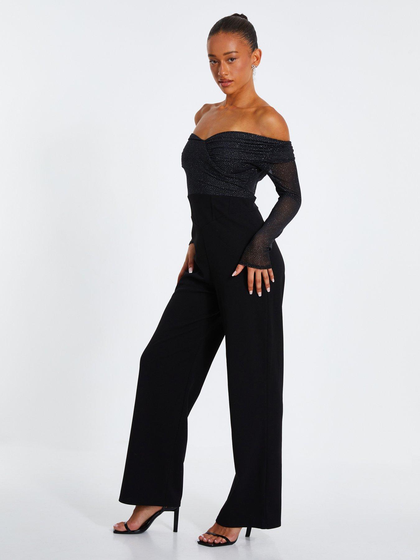 Image 3 of 6 of Quiz Glitter Palazzo Jumpsuit - Black
