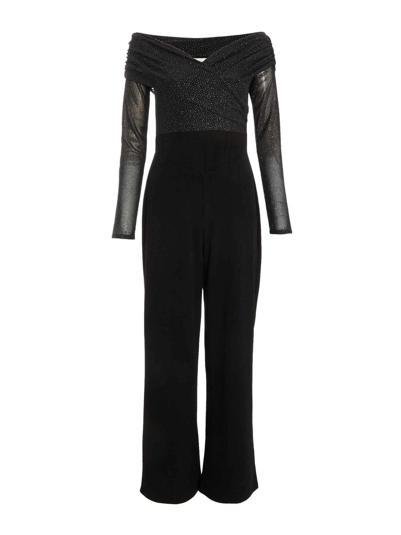 Image 4 of 6 of Quiz Glitter Palazzo Jumpsuit - Black