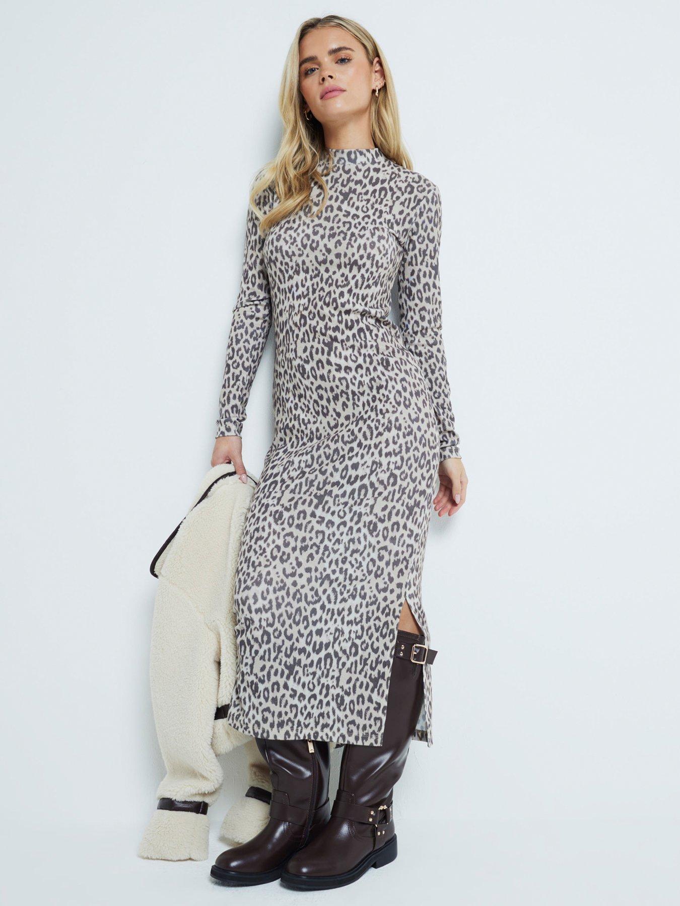 undefined Petite Animal Print Midi Dress - Brown