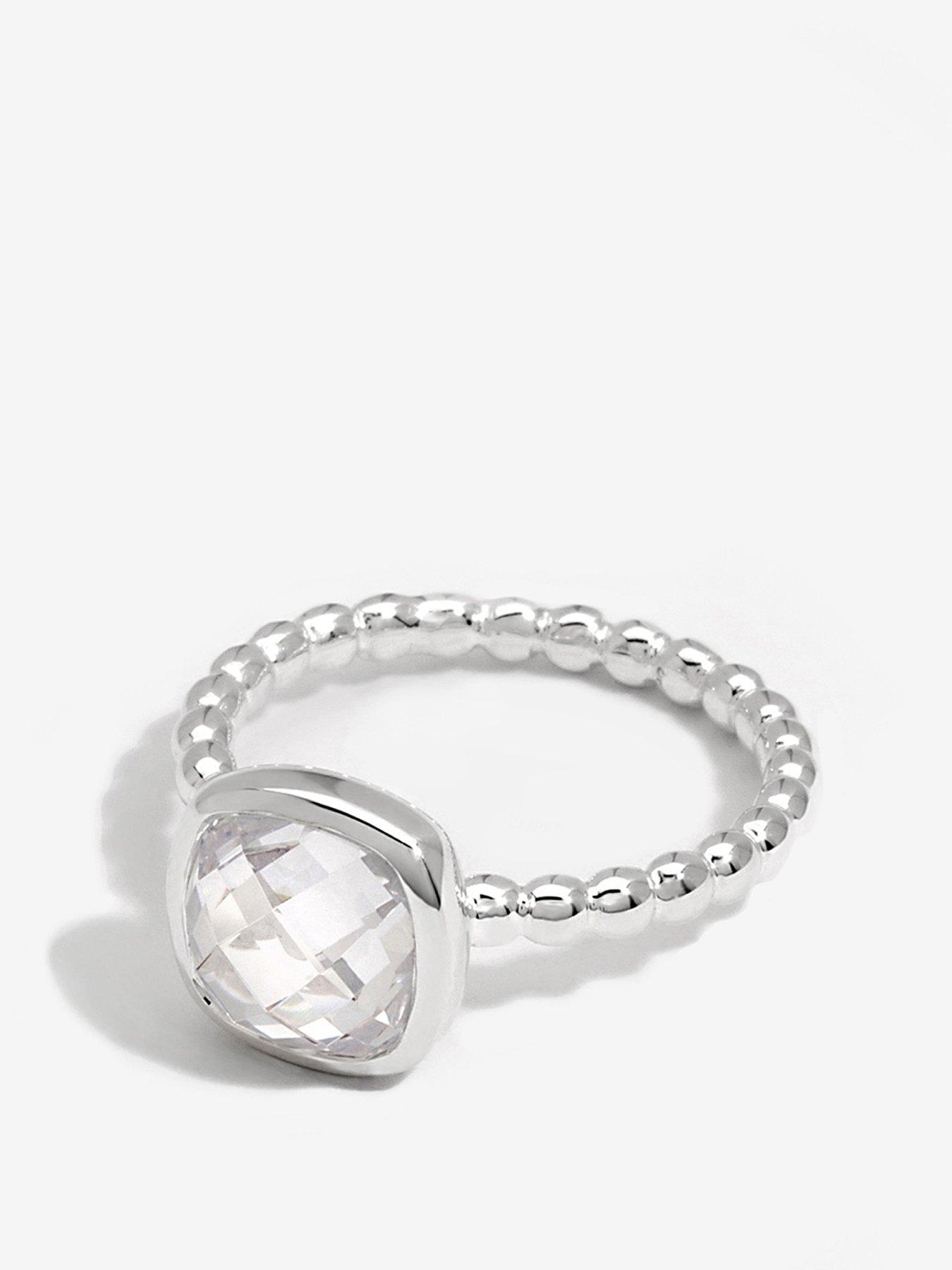 Product photograph of Simply Silver Sterling Silver 925 Beaded Polished And Cubic Zirconia Centre Ring - S from very.co.uk