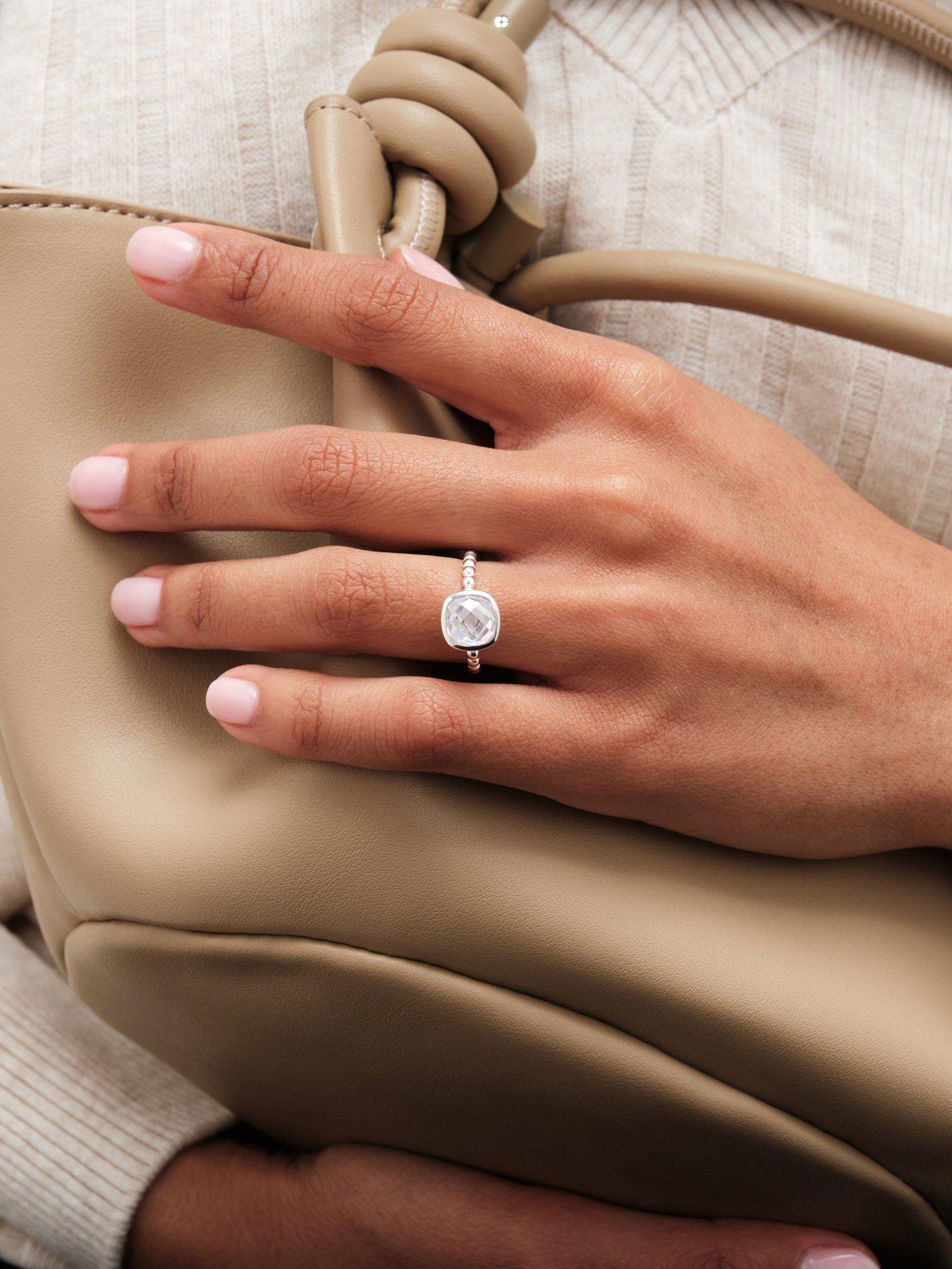 Image 2 of 6 of Simply Silver Sterling Silver 925 Beaded Polished And Cubic Zirconia Centre Ring - S