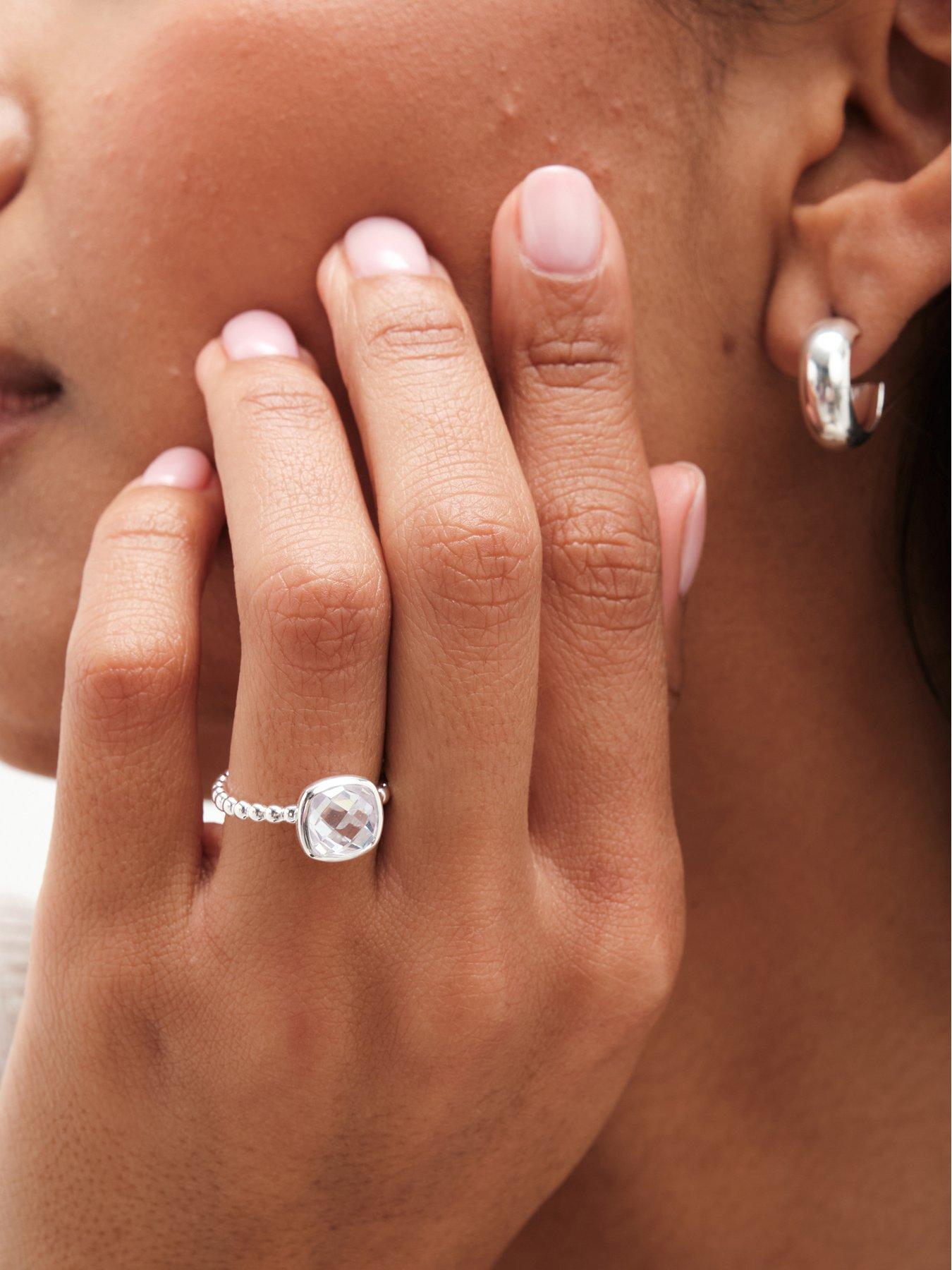 Image 3 of 6 of Simply Silver Sterling Silver 925 Beaded Polished And Cubic Zirconia Centre Ring - S