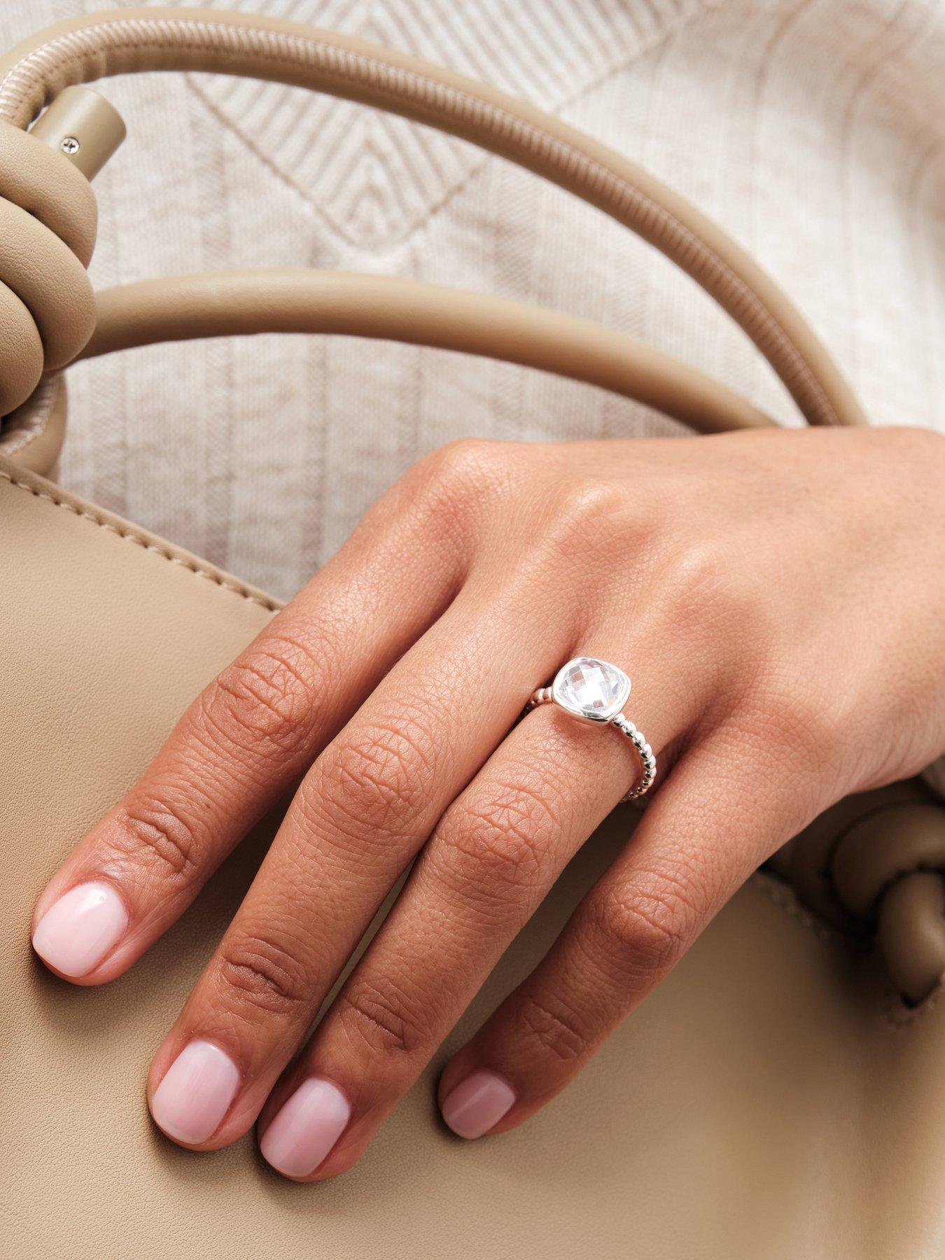 Image 4 of 6 of Simply Silver Sterling Silver 925 Beaded Polished And Cubic Zirconia Centre Ring - S