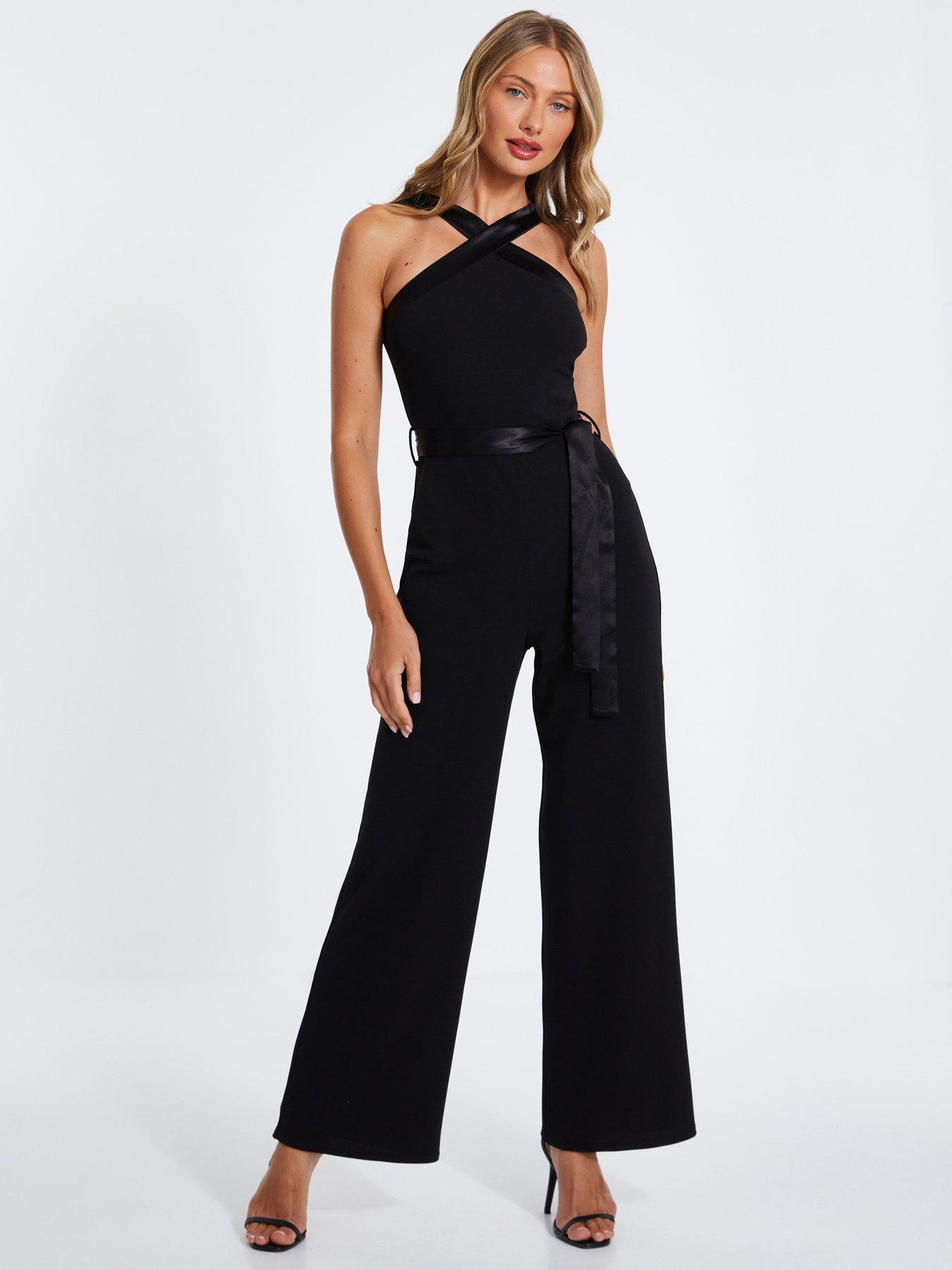 Quiz Halterneck Palazzo Jumpsuit Black Very