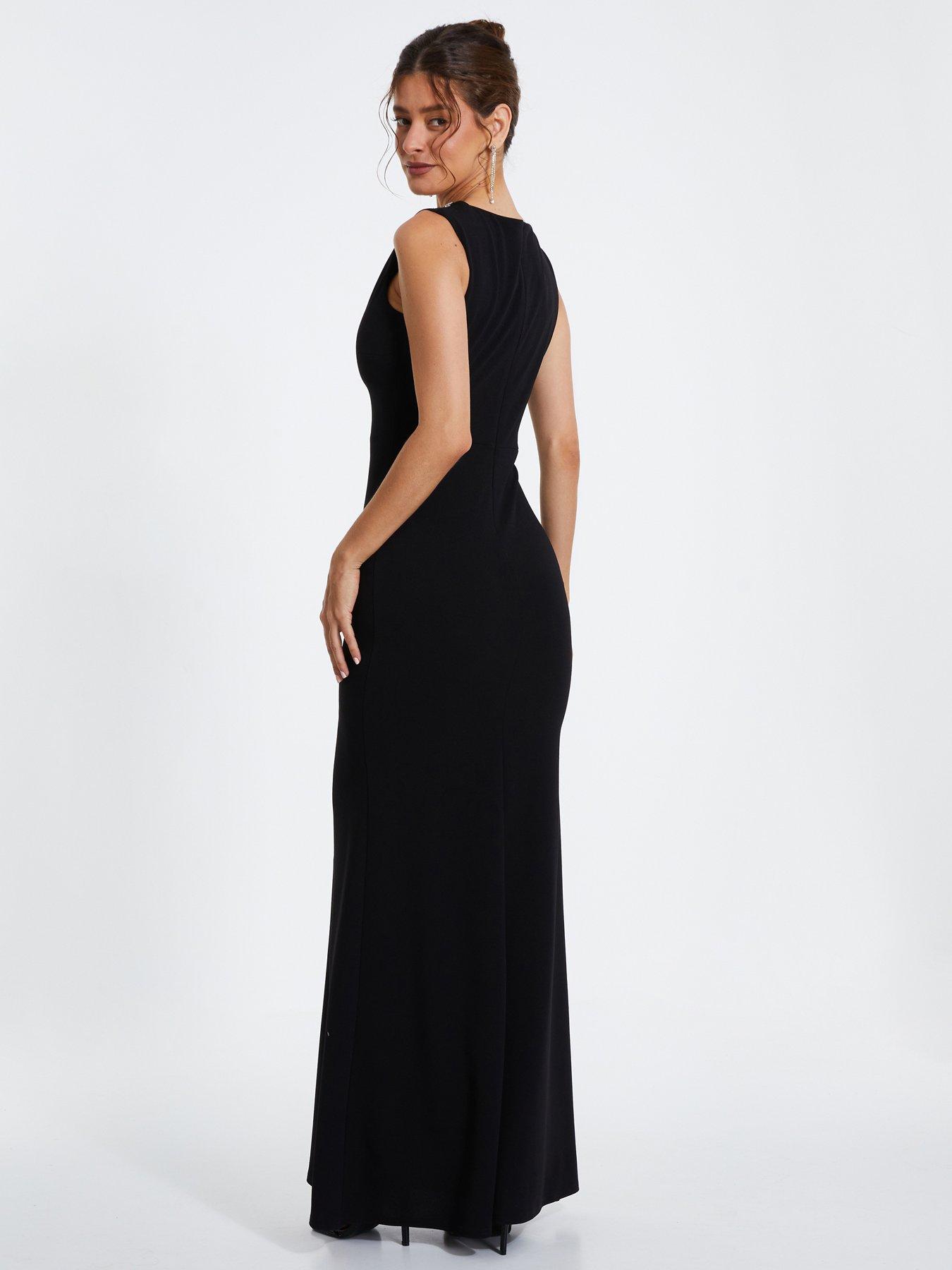 Quiz Diamante Trim Fishtail Maxi Dress Black Very