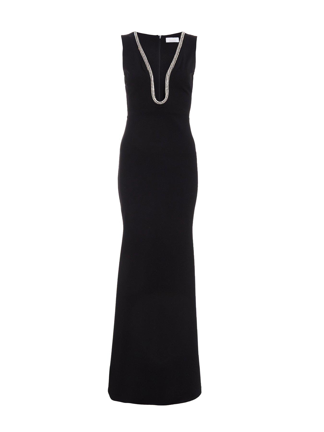 Quiz Diamante Trim Fishtail Maxi Dress Black Very