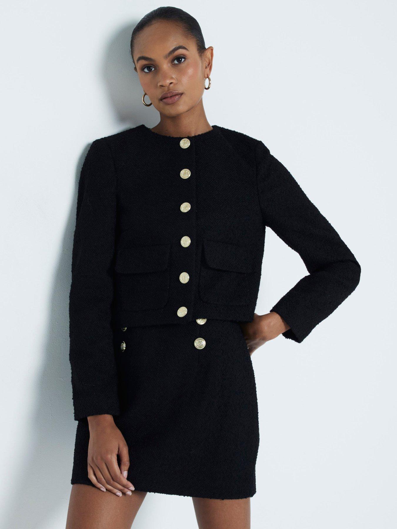 Cropped Collarless Jacket Black