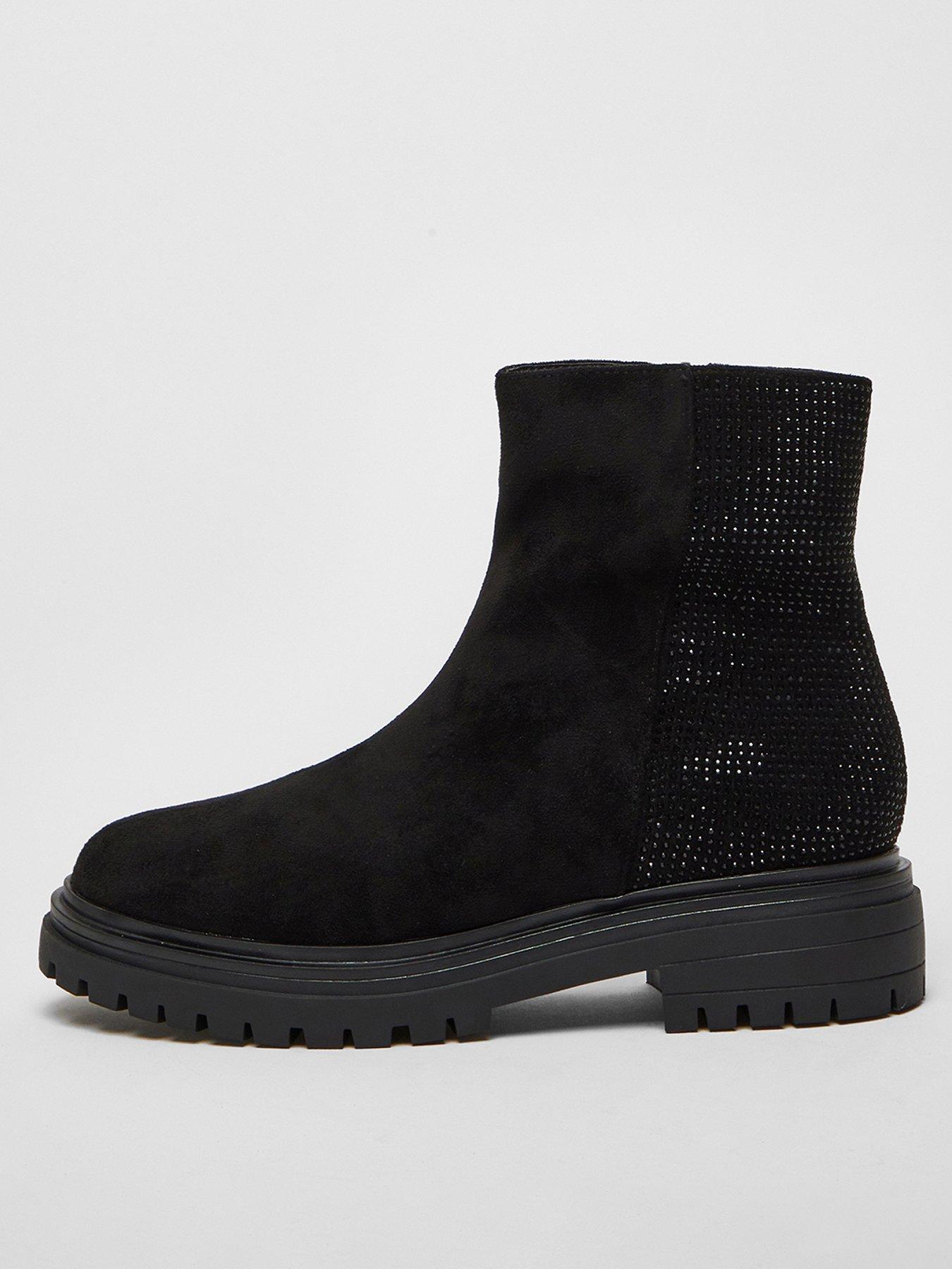 Black diamante boots best sale