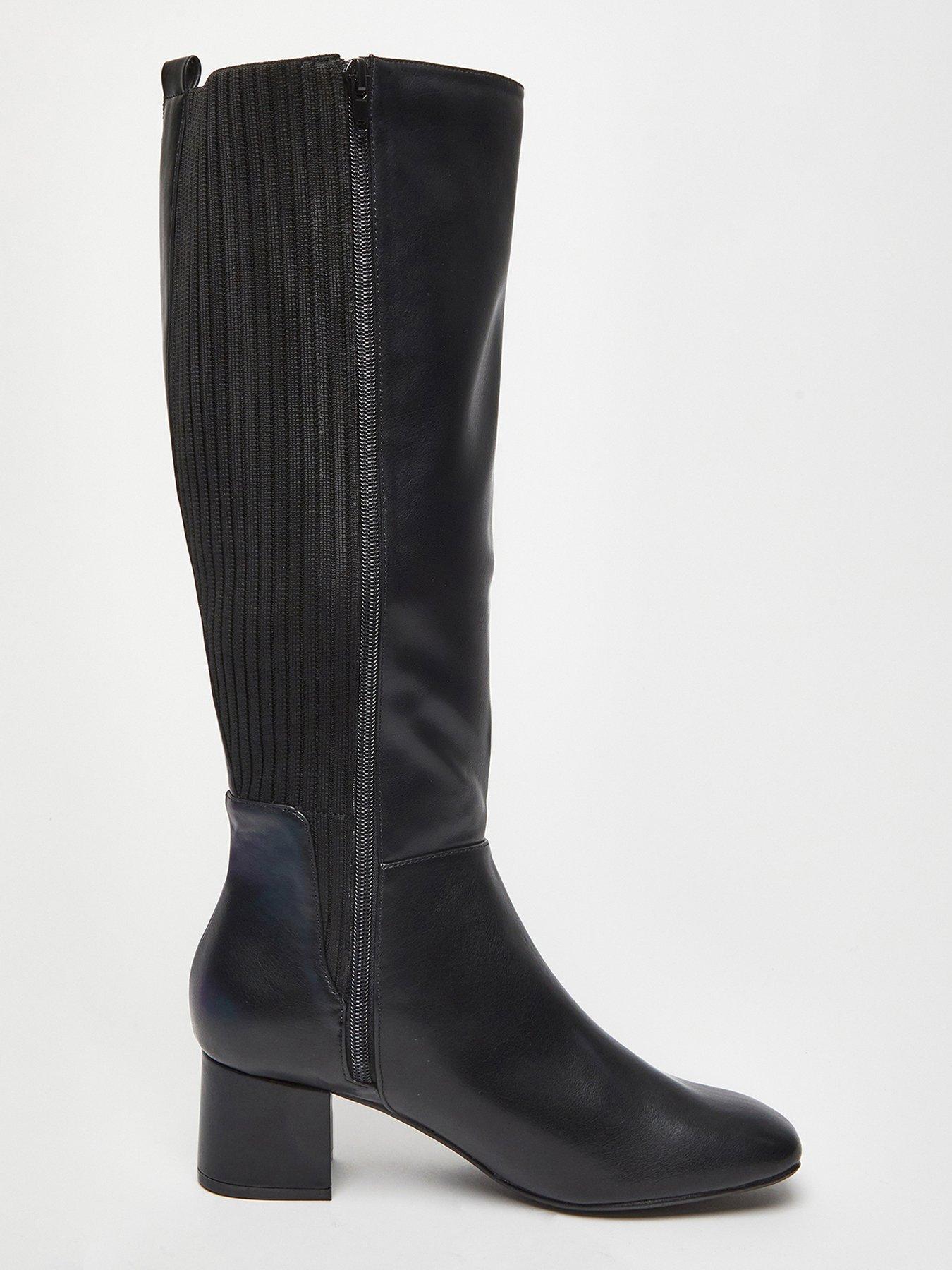 Quiz Black Faux Leather Buckle Knee High Boots Very