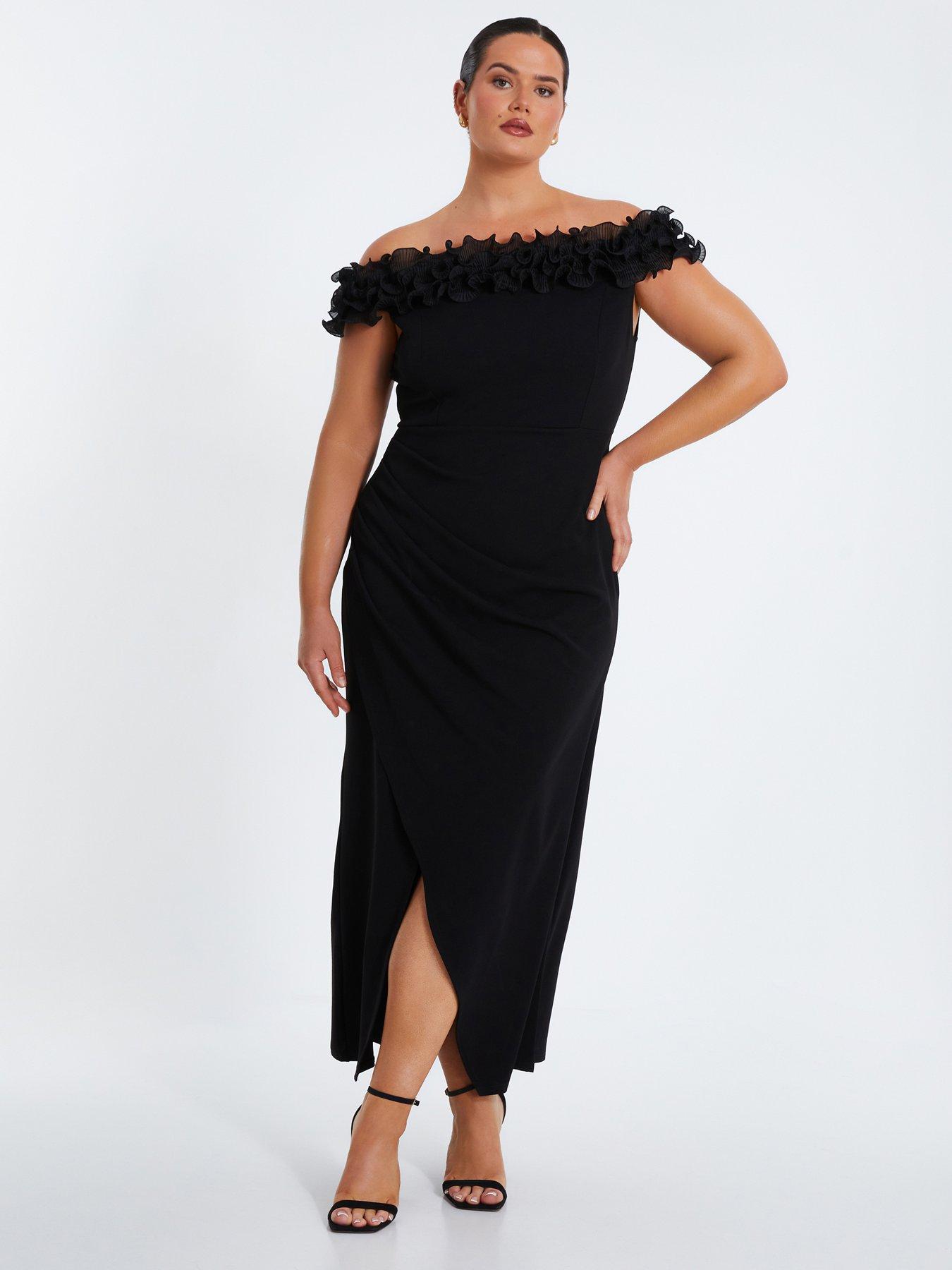 Quiz Curve Black Ruffle Bardot Maxi Dress