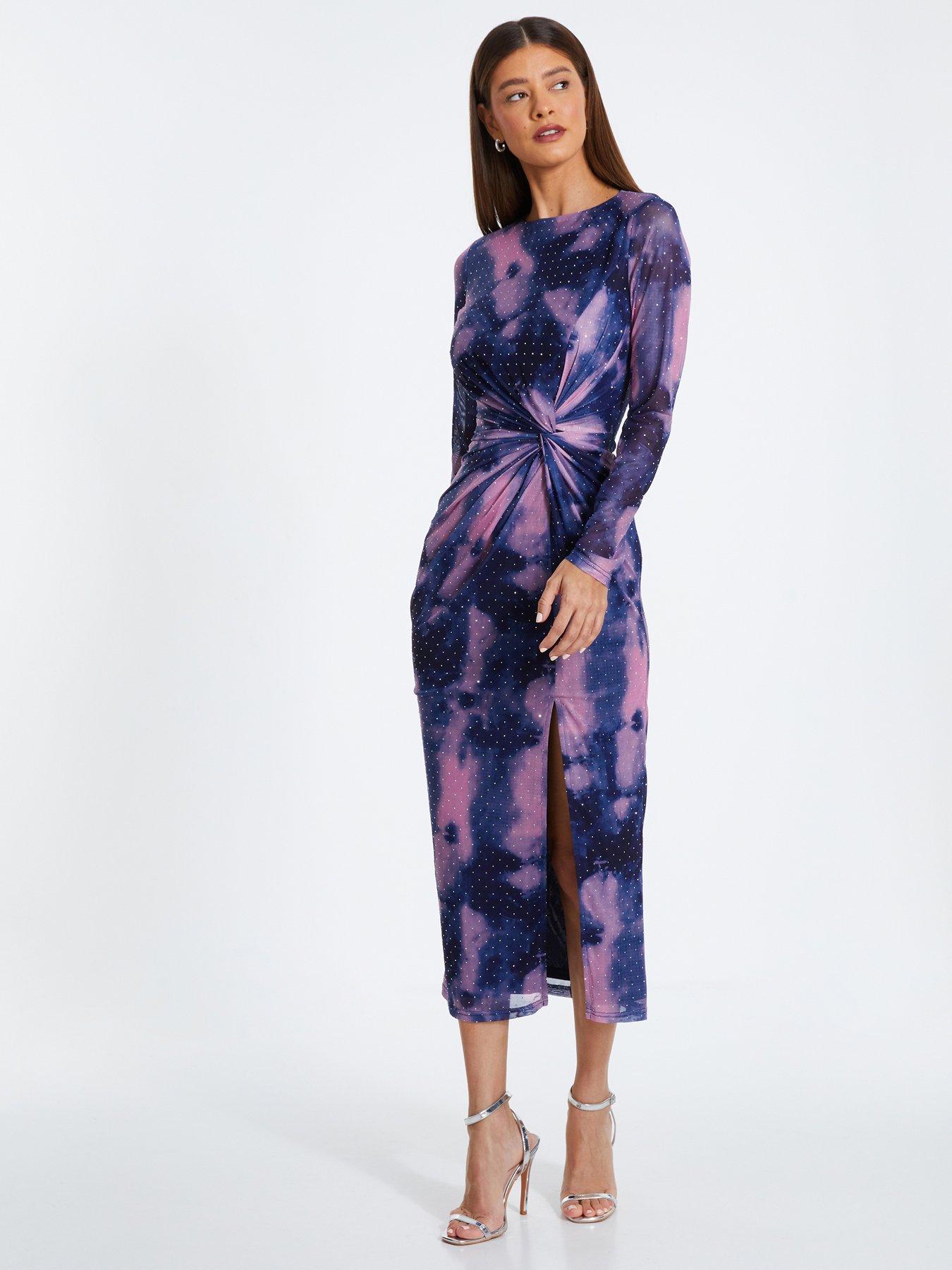 Quiz Navy Floral Sequin Wrap Batwing Midi Dress Very