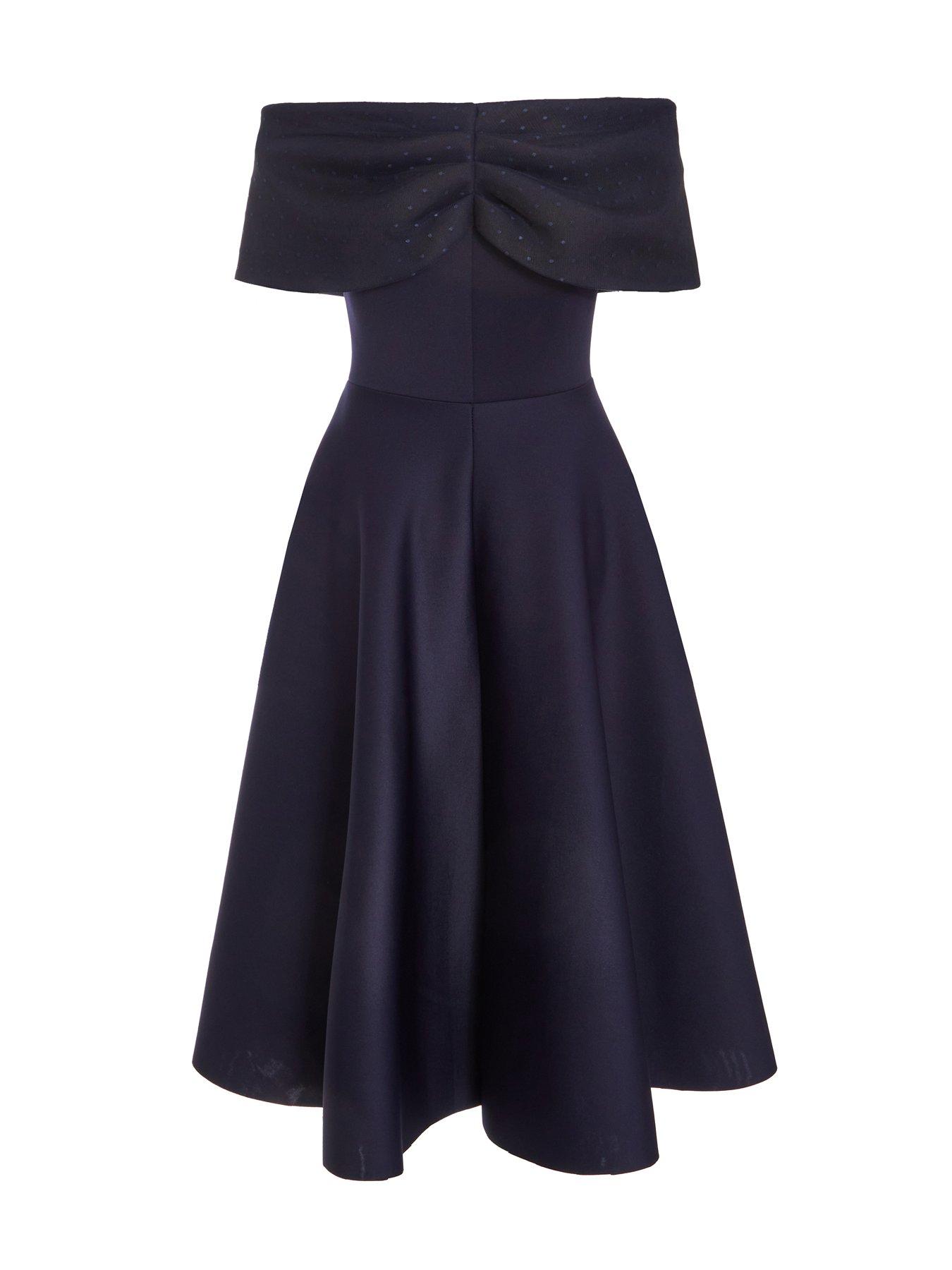 Quiz navy and cream mesh skater dress deals