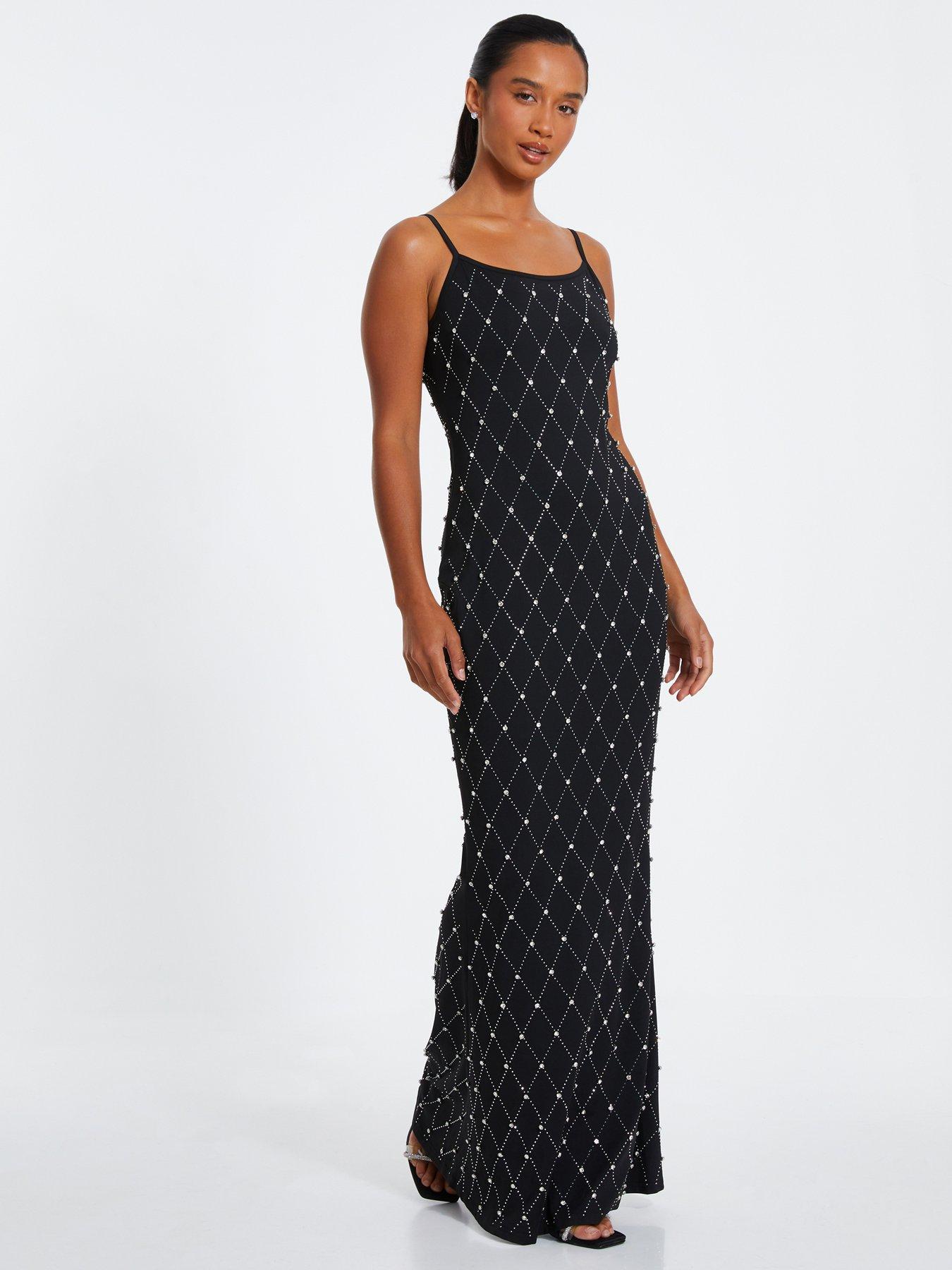 Rhinestone Square Neck Backless Sleeveless Maxi Dress main image 1