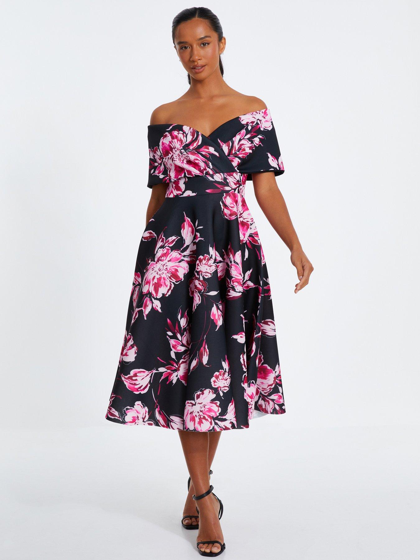 Quiz Petite Navy Floral Dip Hem Tiered Midi Dress Very