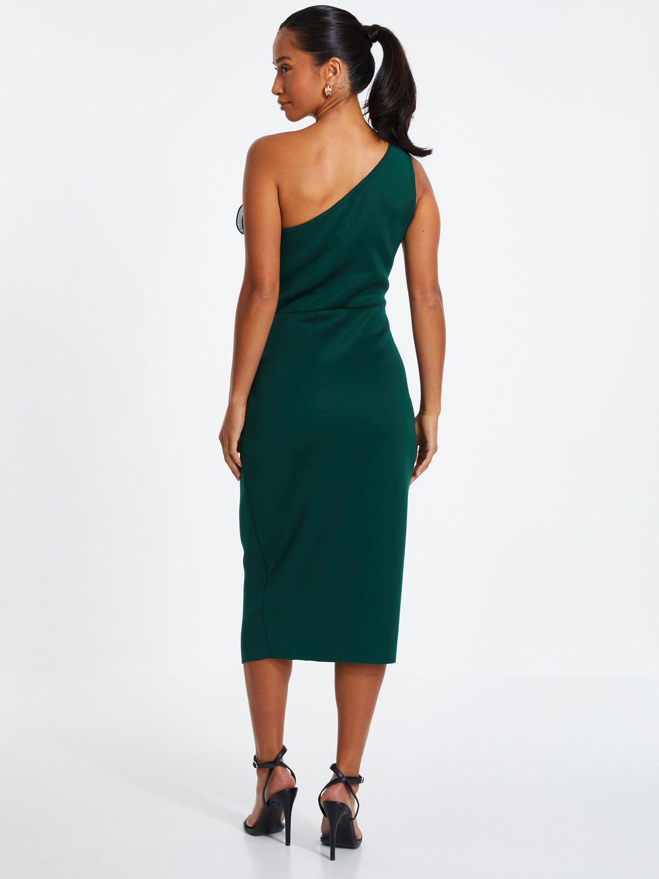 quiz one shoulder dress Quiz Petite Bottle Green One Shoulder Ruched Midi Dress