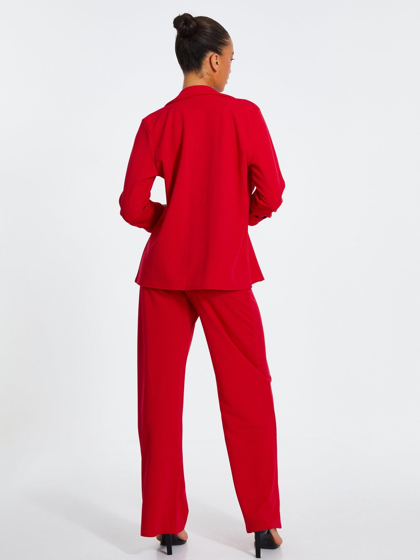 Quiz Red Ruched Sleeve Tailored Blazer