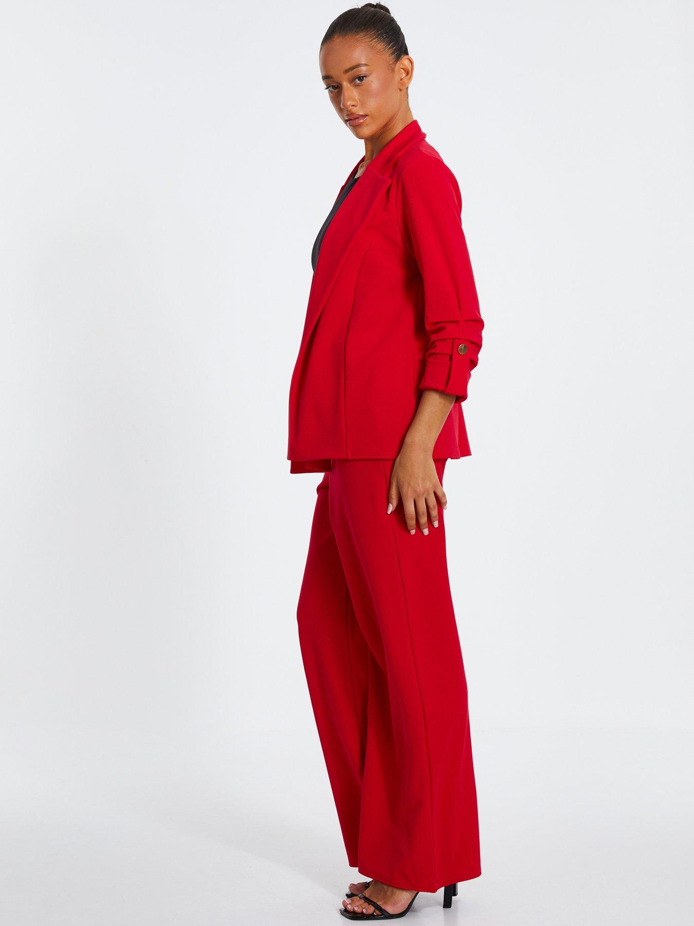 Image 3 of 6 of Quiz Red Ruched Sleeve Tailored Blazer