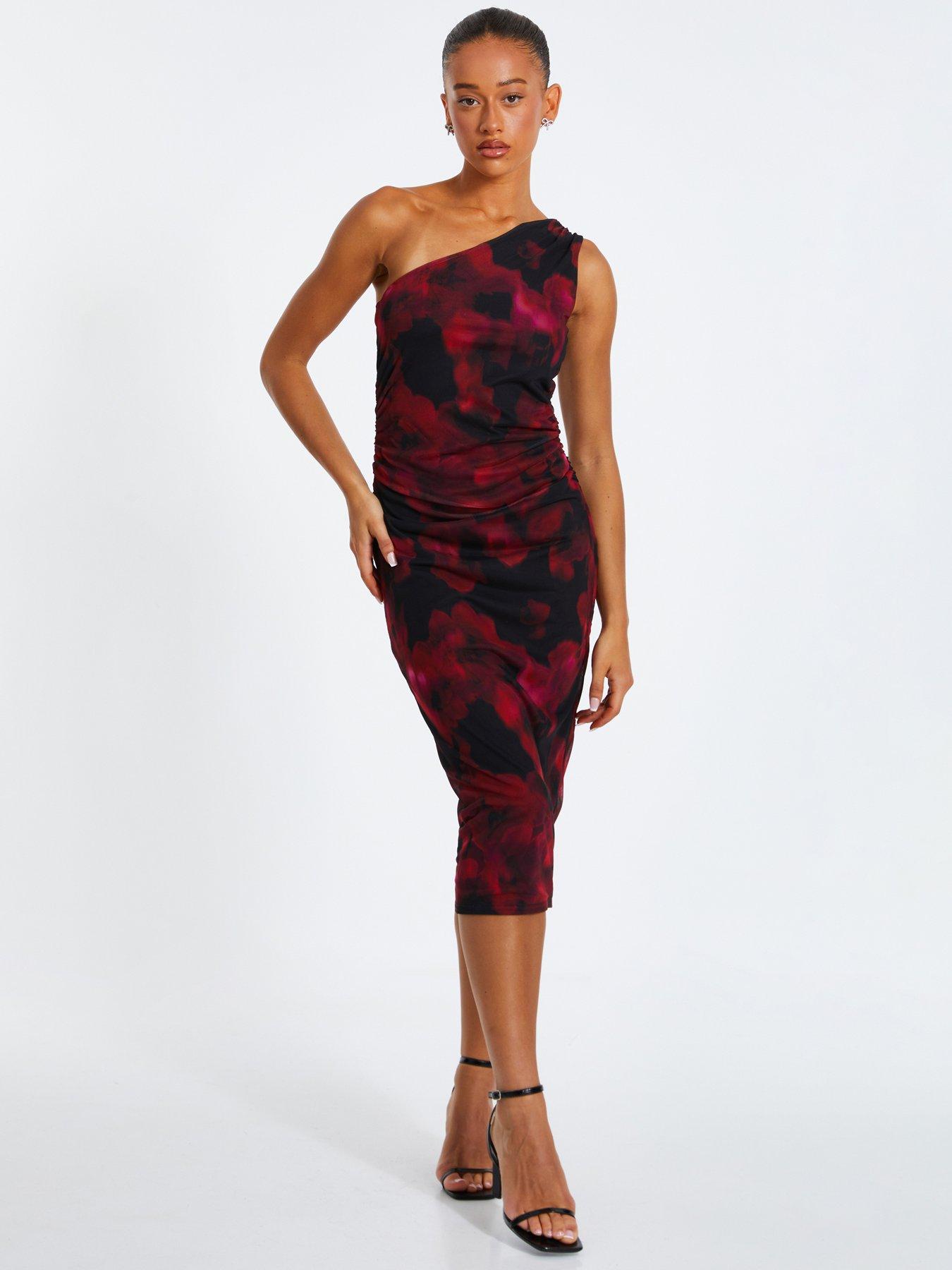 Quiz Black Floral One Shoulder Midaxi Dress