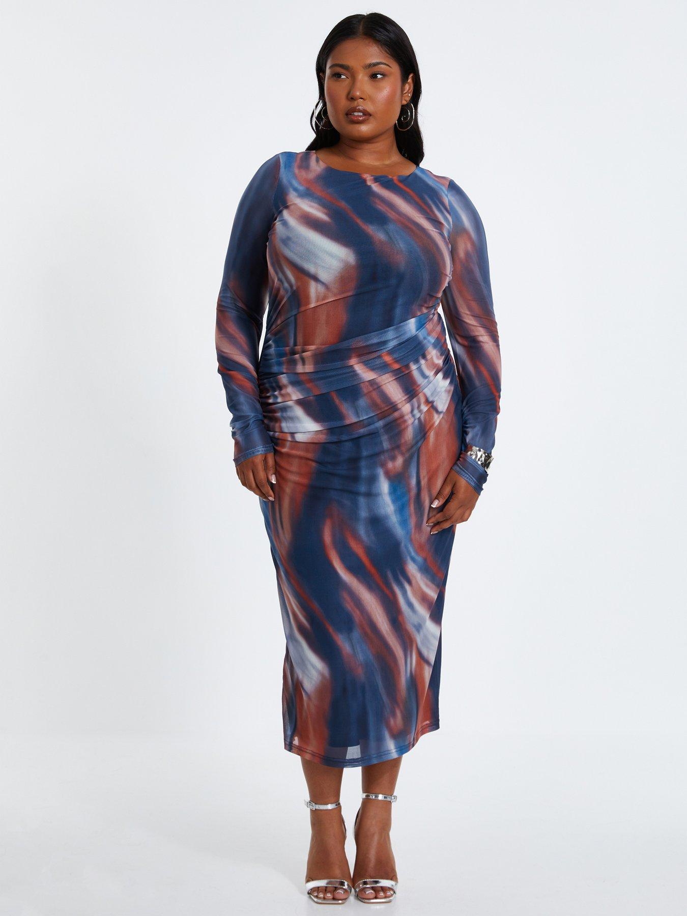 Quiz Curve Dark Blue Marble Print Midaxi Dress | Very