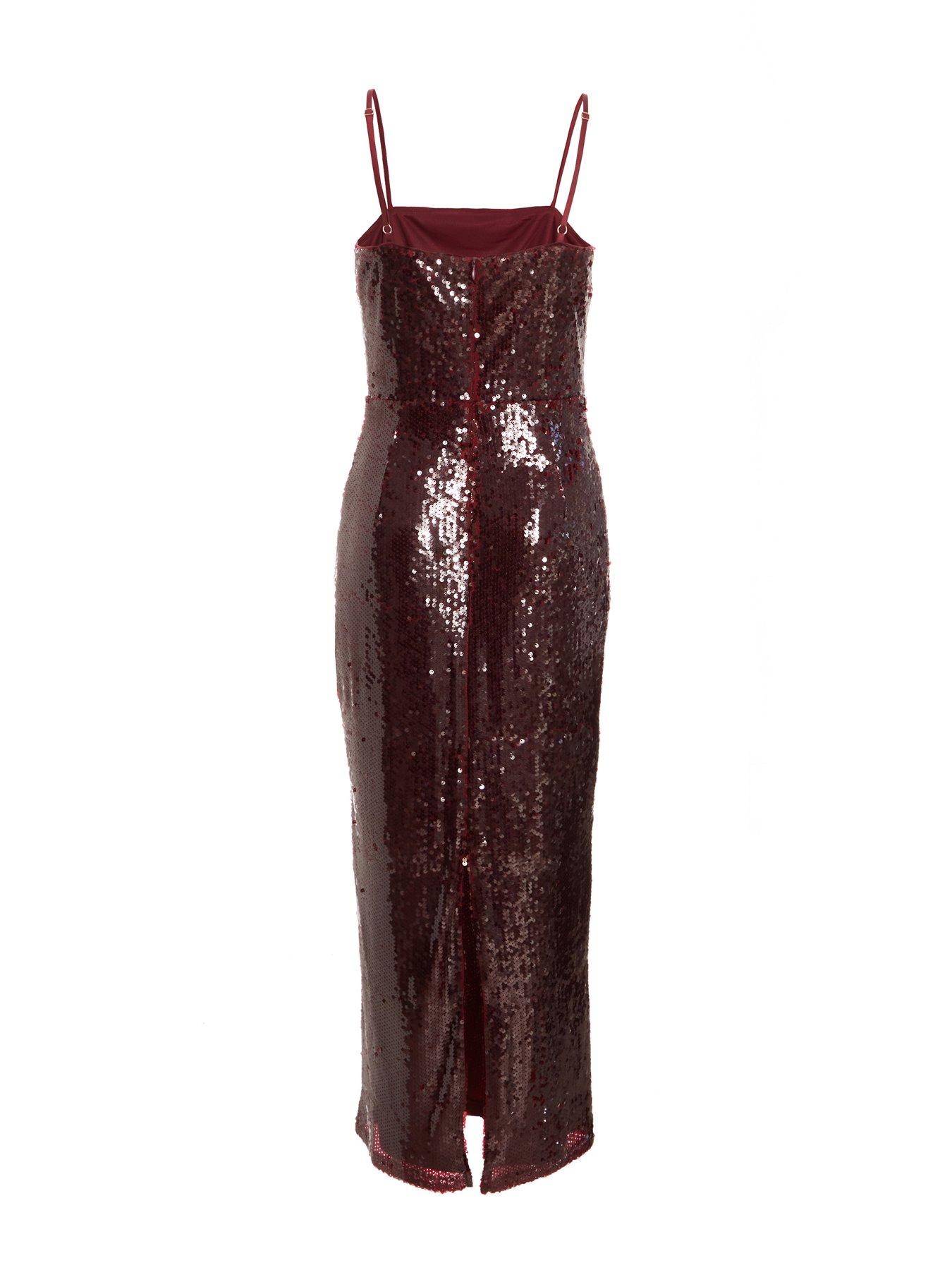 Quiz Dark Red Sequin Midaxi Dress | Very