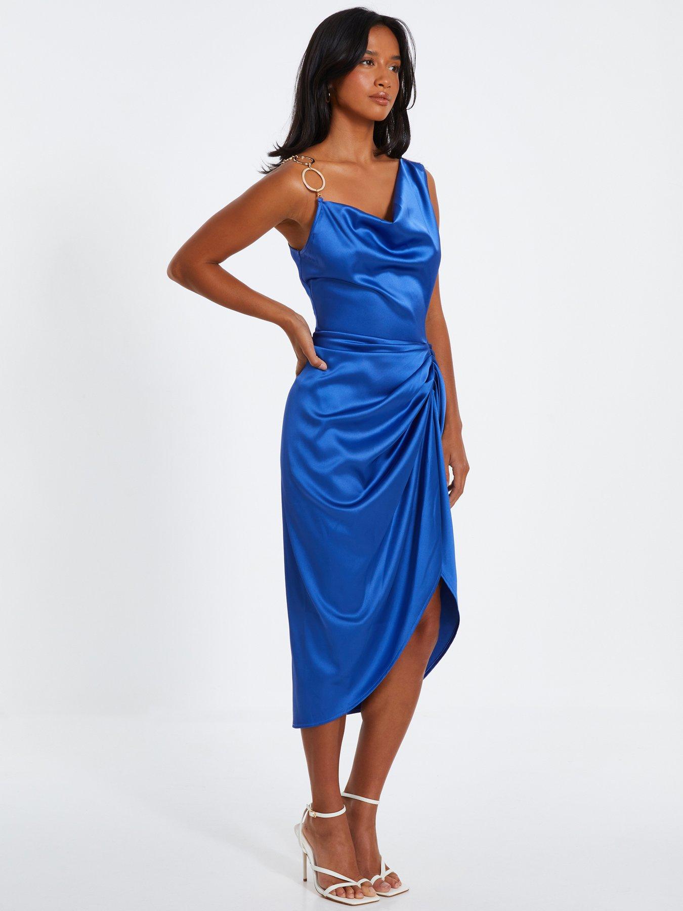Image 3 of 6 of Quiz Indigo Satin Ruched Midi Dress