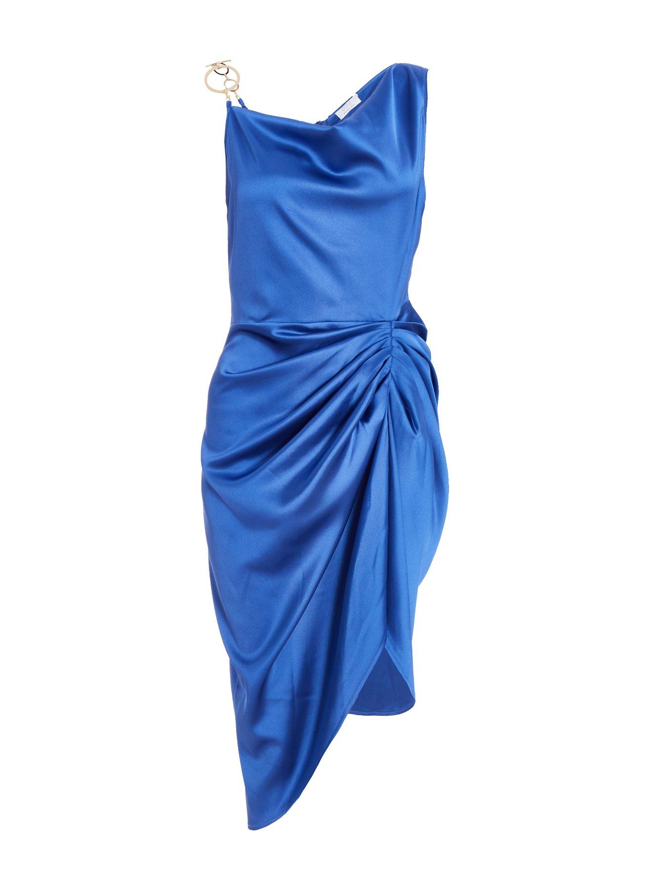Image 4 of 6 of Quiz Indigo Satin Ruched Midi Dress