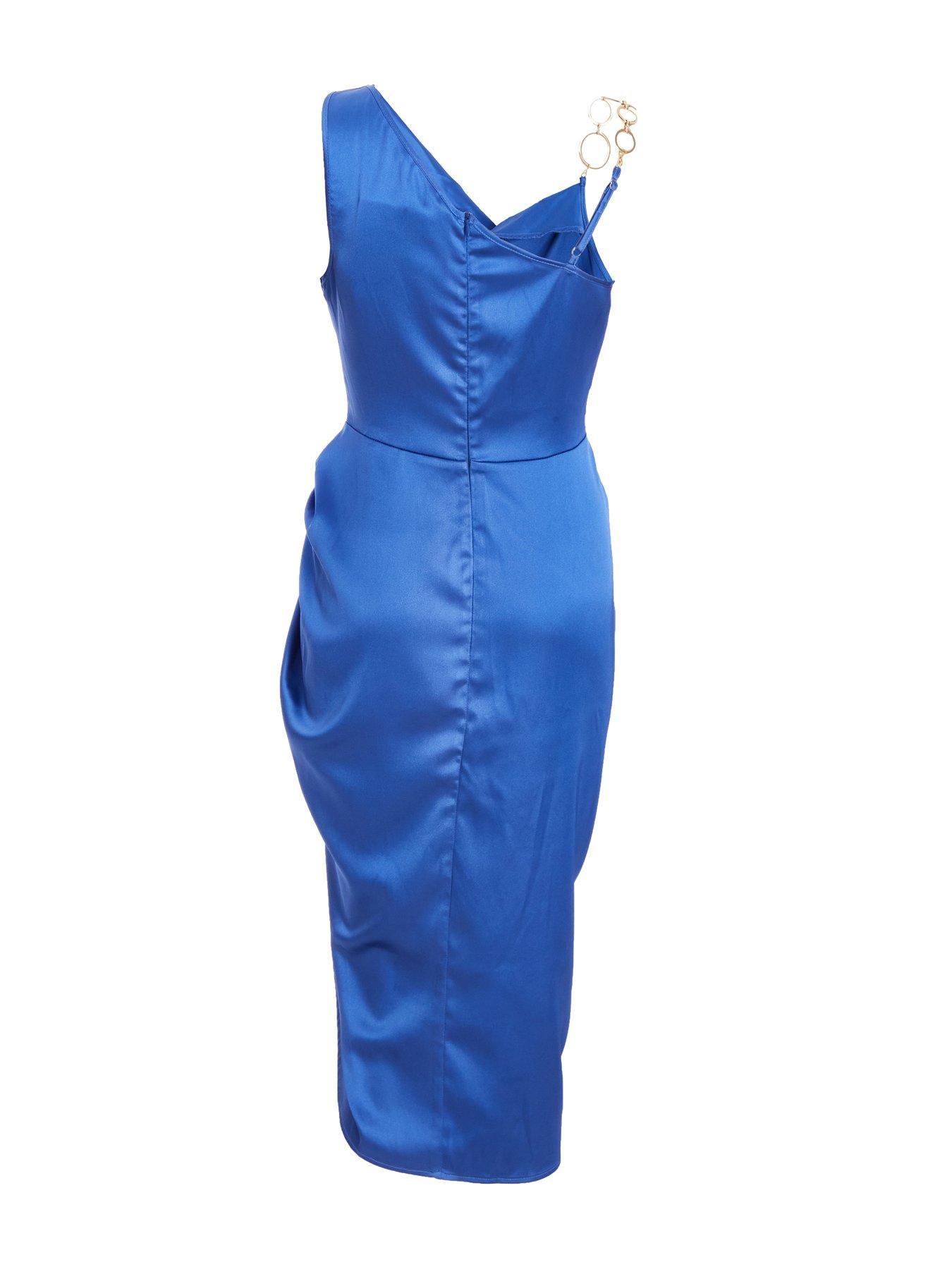 Image 5 of 6 of Quiz Indigo Satin Ruched Midi Dress