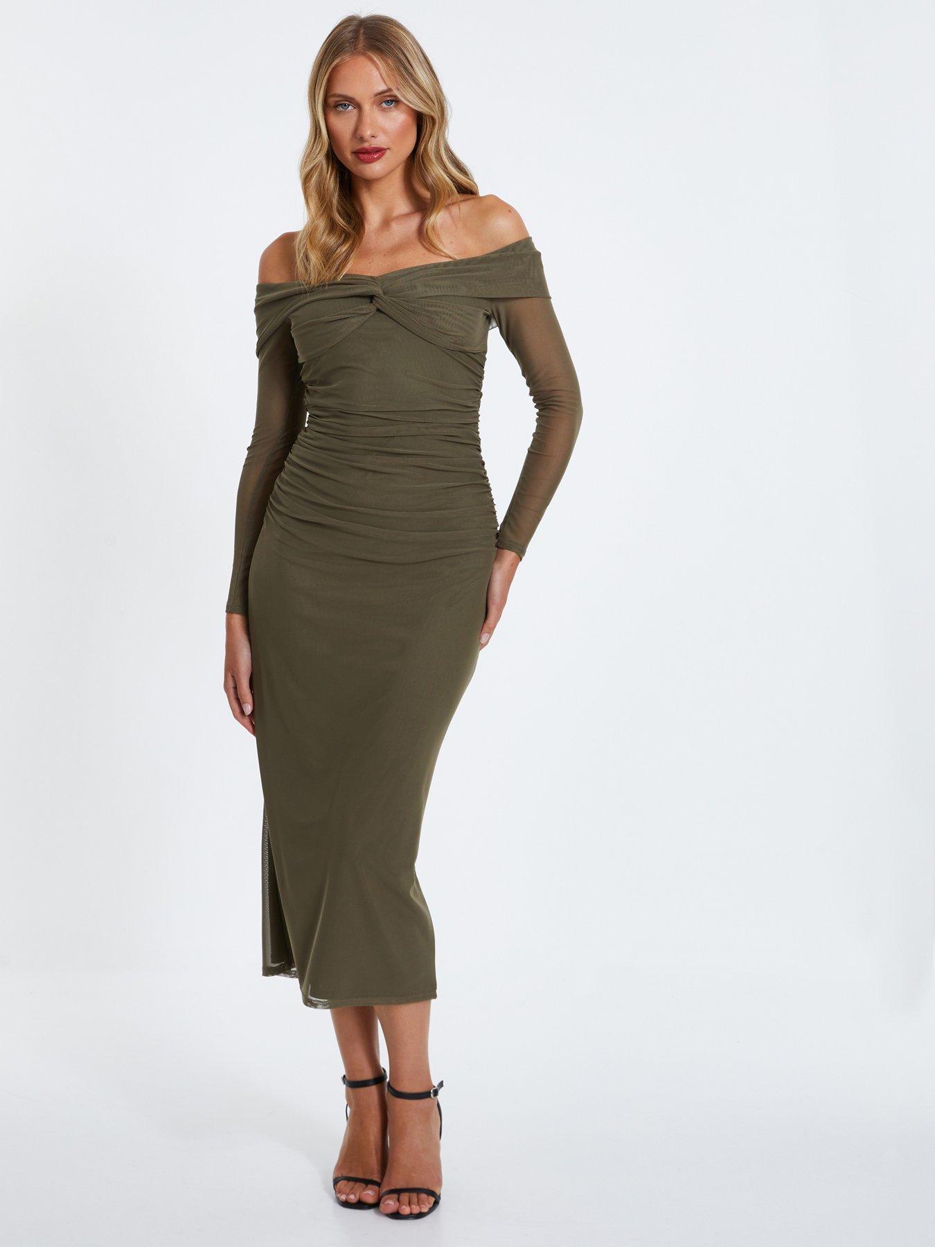 Curve Bardot Plain Mesh Midaxi Dress main image 0
