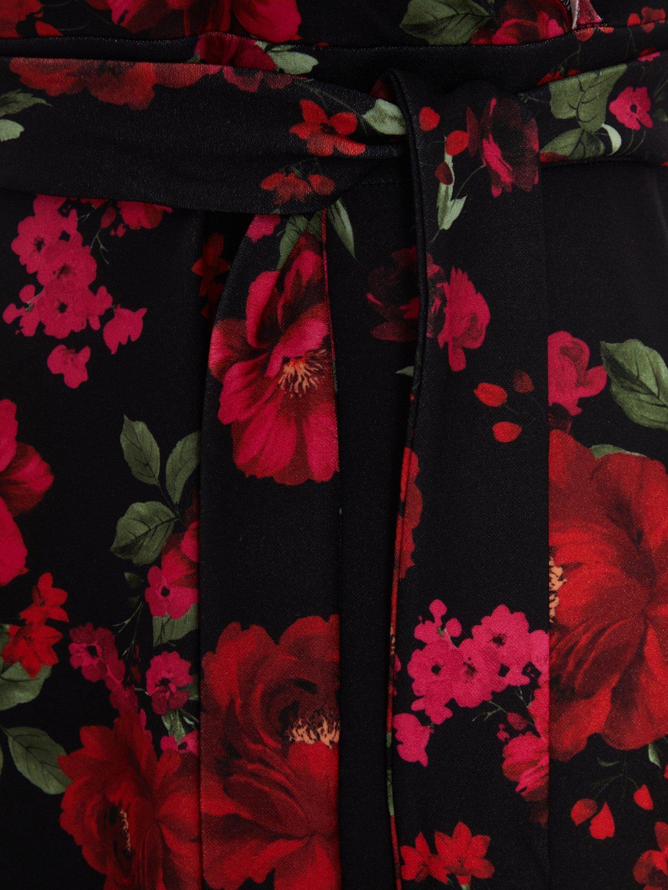 Image 6 of 6 of Quiz Petite Black Floral Dip Hem Midi Dress