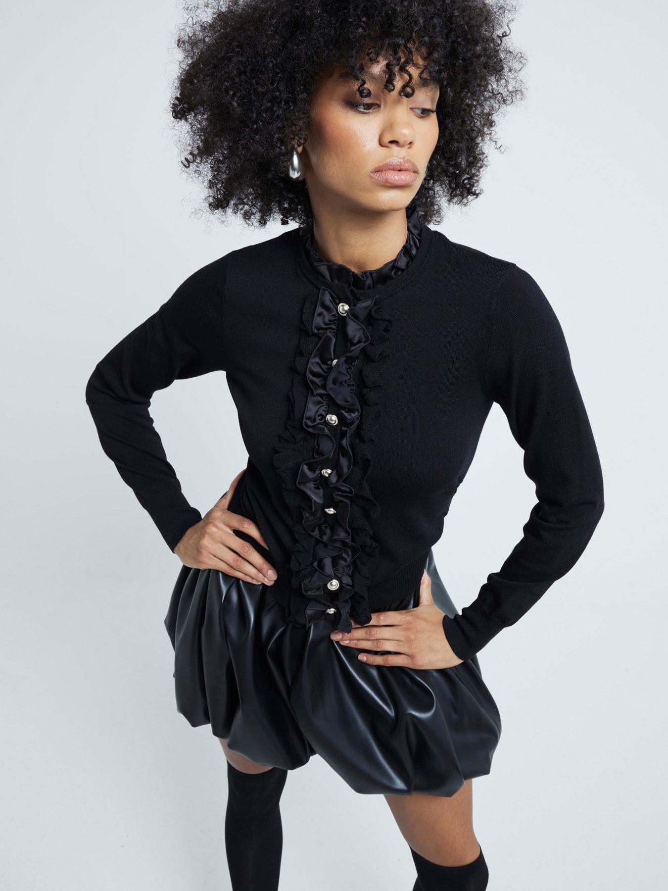 undefined Ultimate Ruffle Knit Top - Black