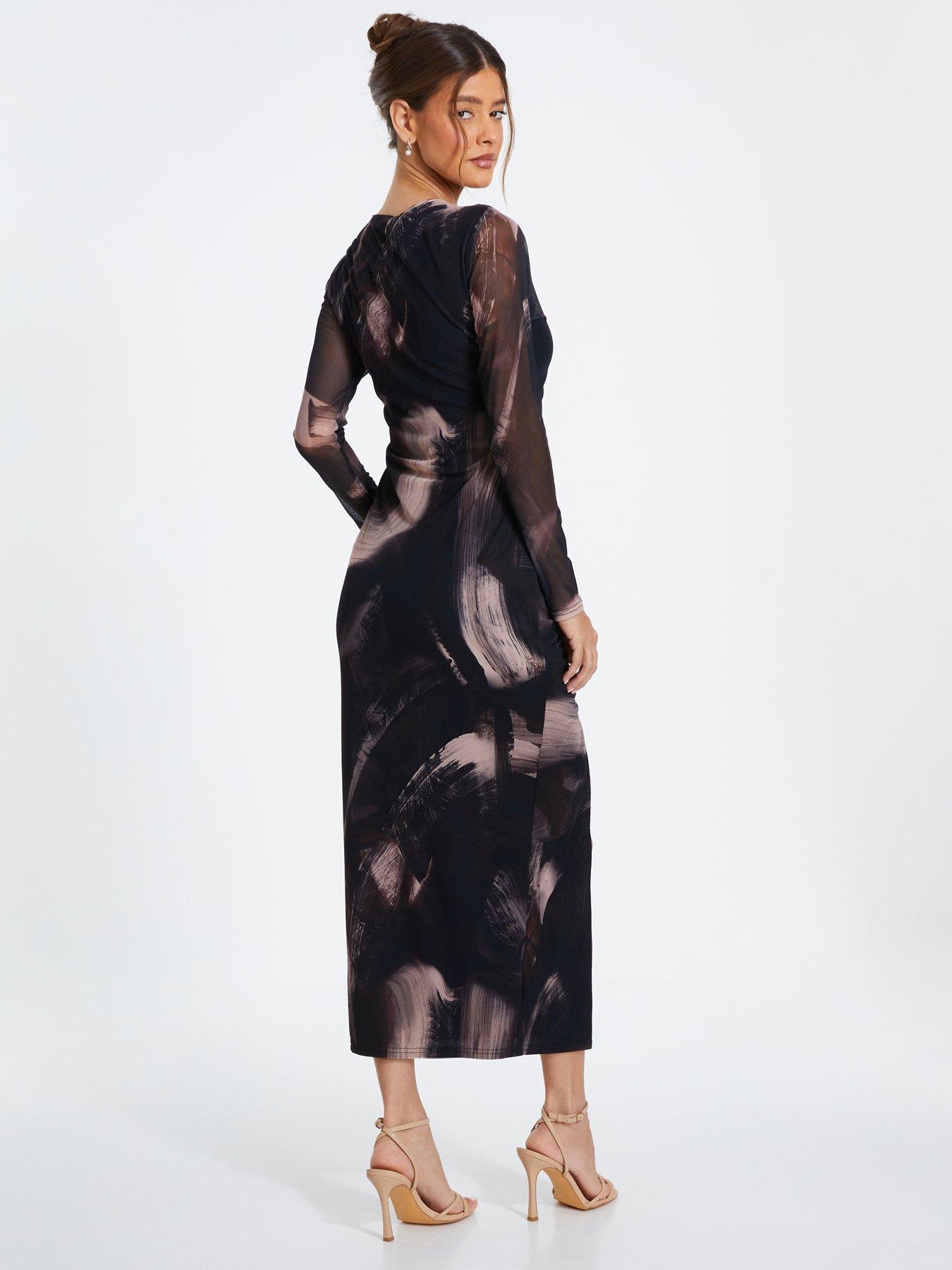 Curve long sleeve marble print midaxi dress