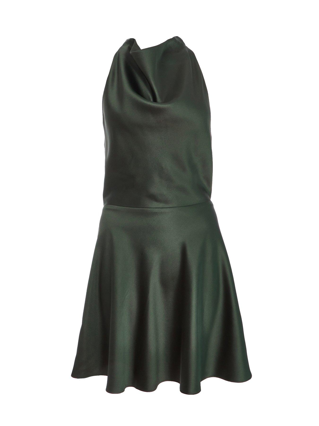 Quiz Dark Green Satin Mini Skater Dress | Very