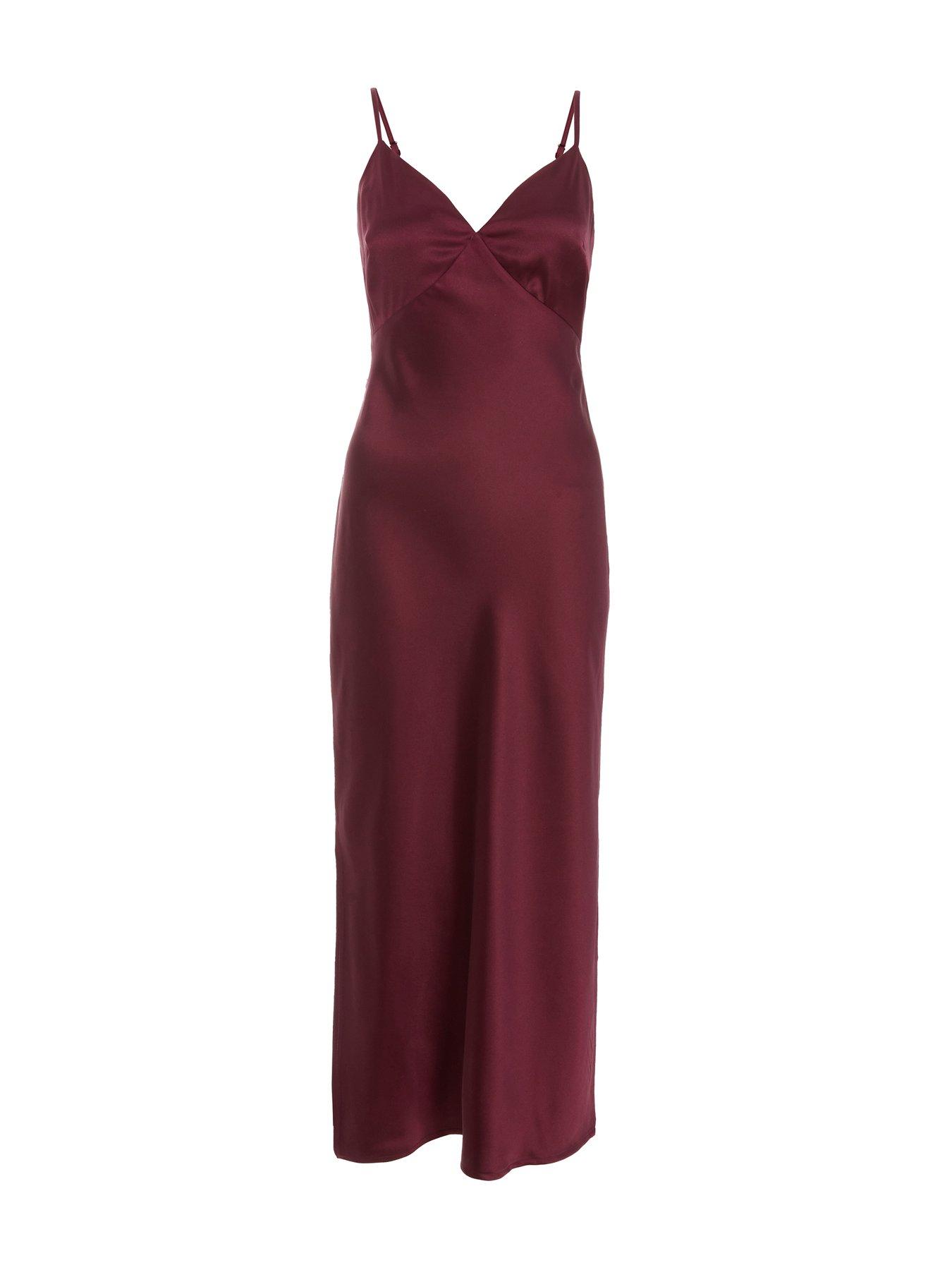 strapless open back dress Burgundy Printed Slip Midi Dress main image 1