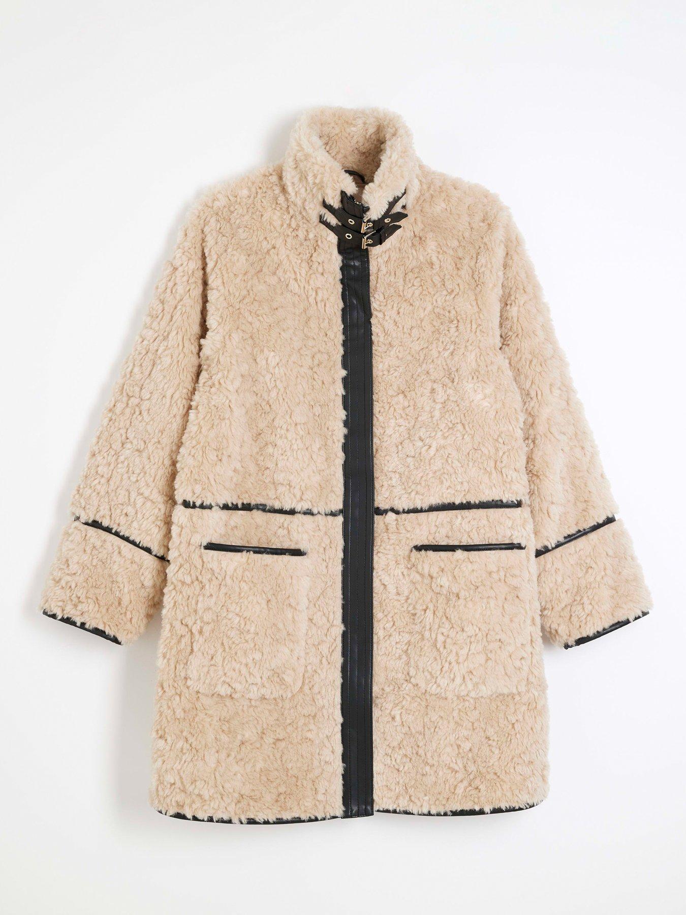 River Island Shearling Pocket Coat Cream Very
