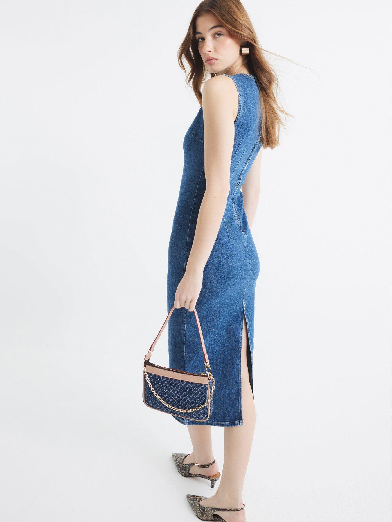 Image 2 of 6 of River Island Stretch Denim Dress - Dark Denim - Blue