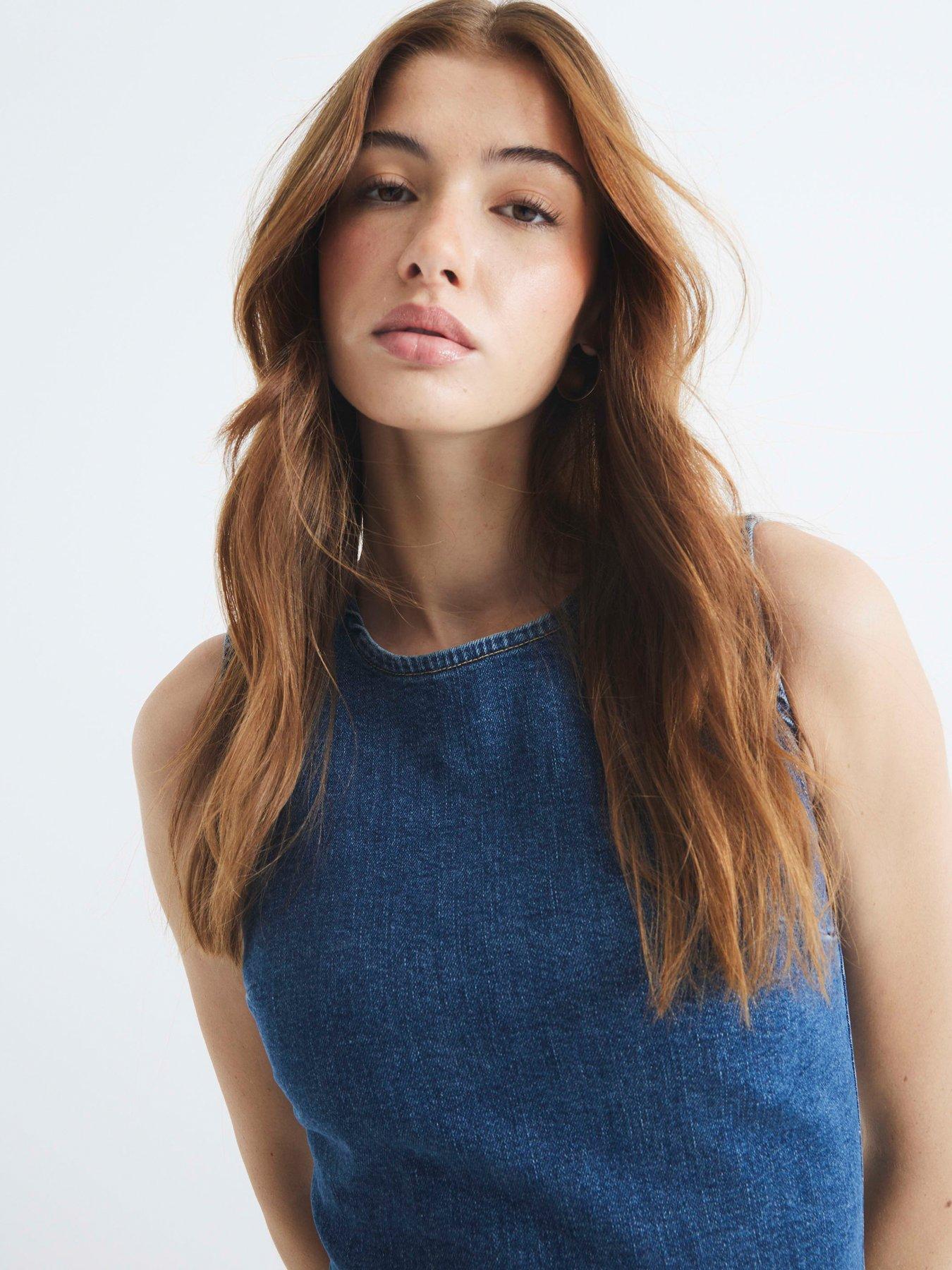 Image 4 of 6 of River Island Stretch Denim Dress - Dark Denim - Blue