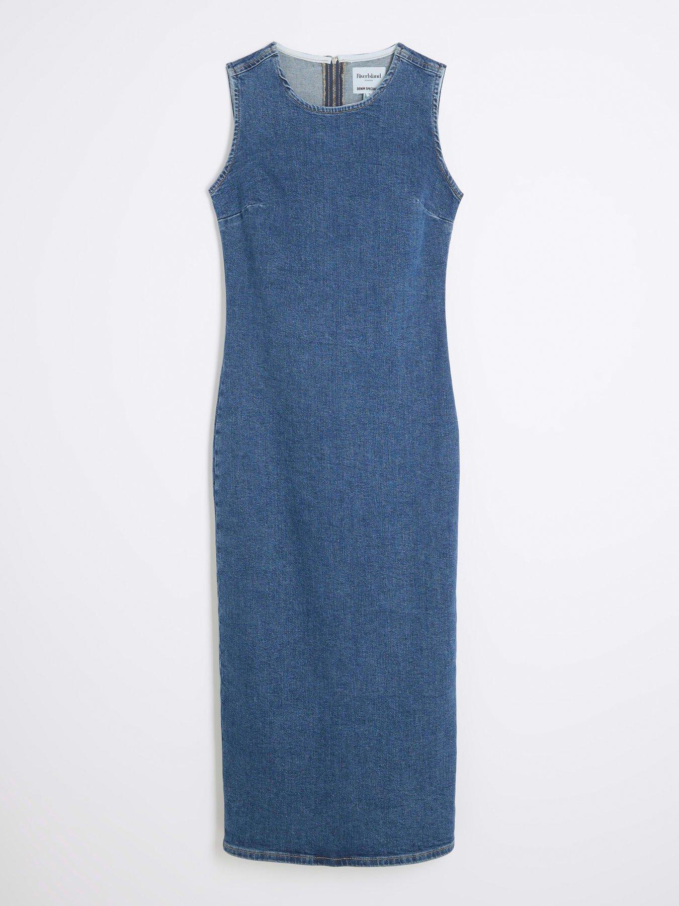 Image 6 of 6 of River Island Stretch Denim Dress - Dark Denim - Blue