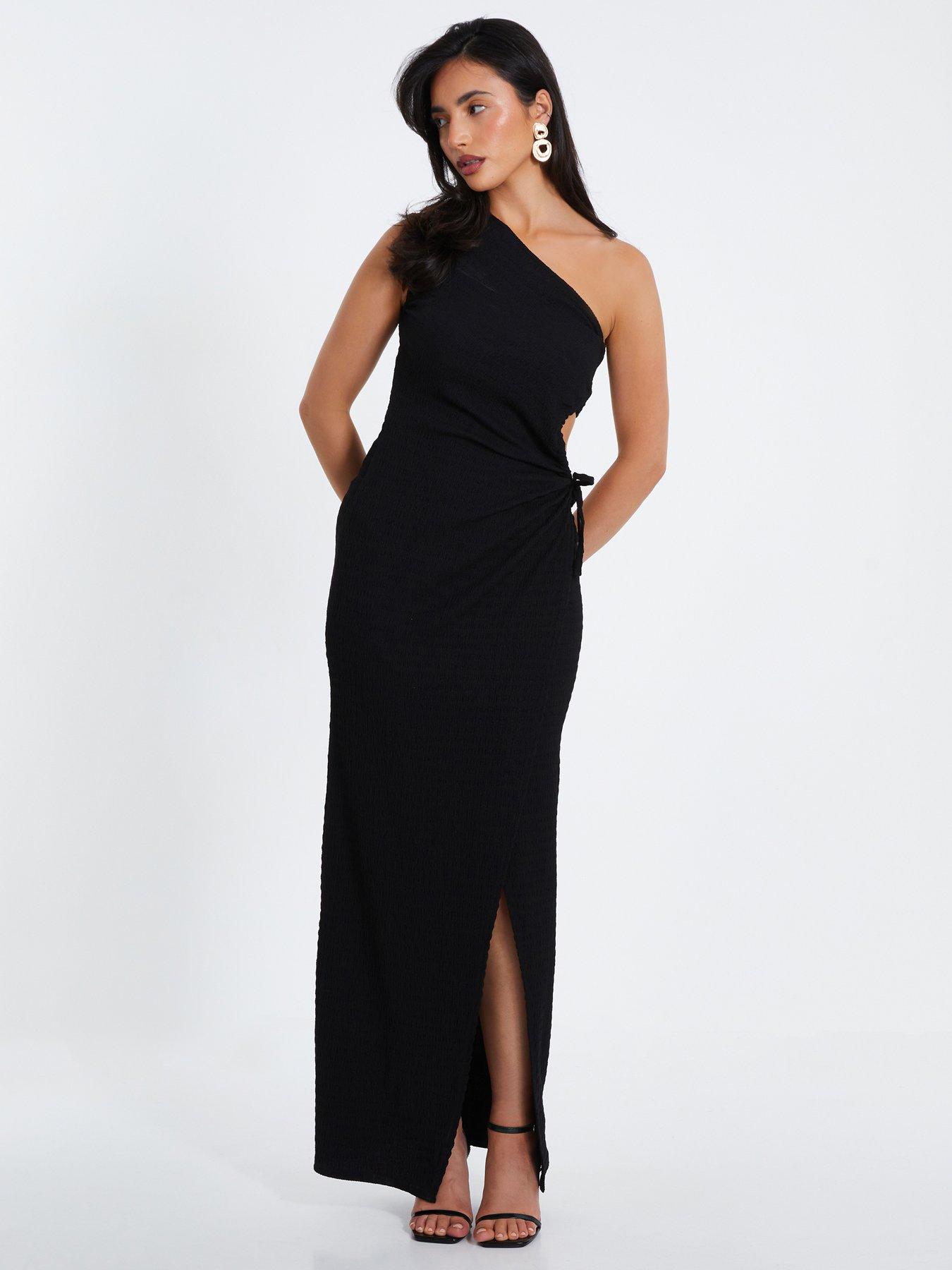 Quiz One Shoulder Wrap Cut Out Maxi Dress Black Very