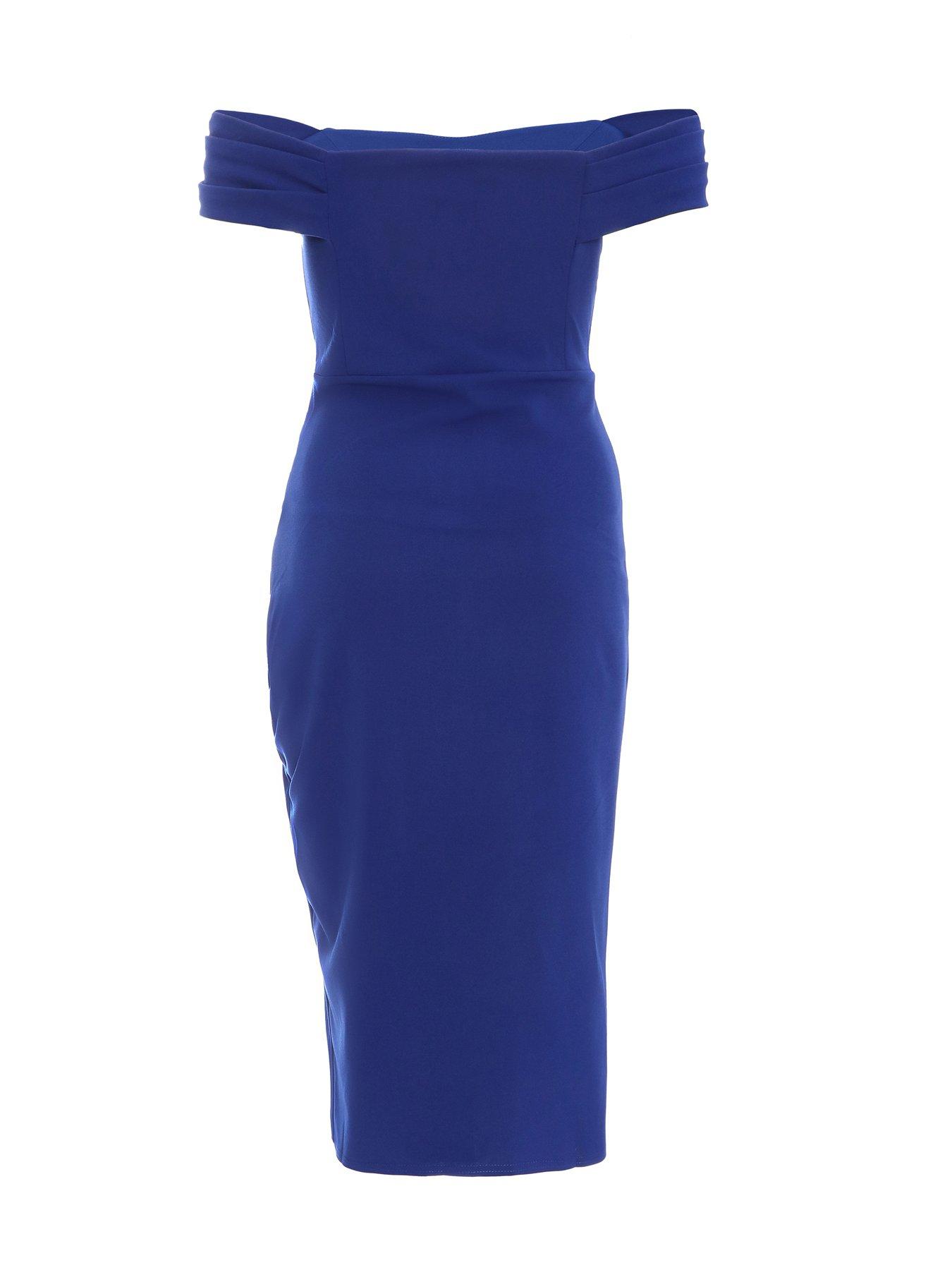 cobalt blue bardot dress Cobalt Blue Bardot Floral Neck Dress – Rosies Closet main image 1