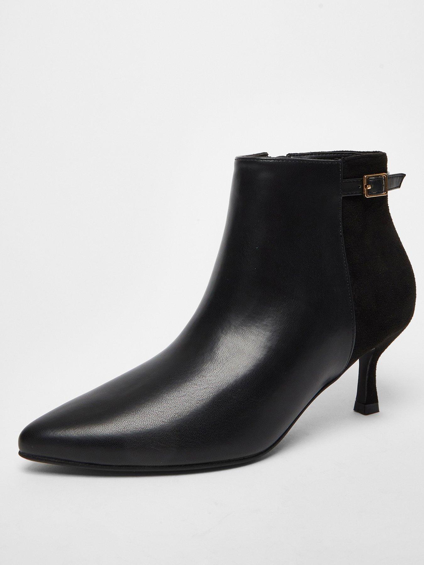 Black Faux Leather Low Heel Ankle Boot