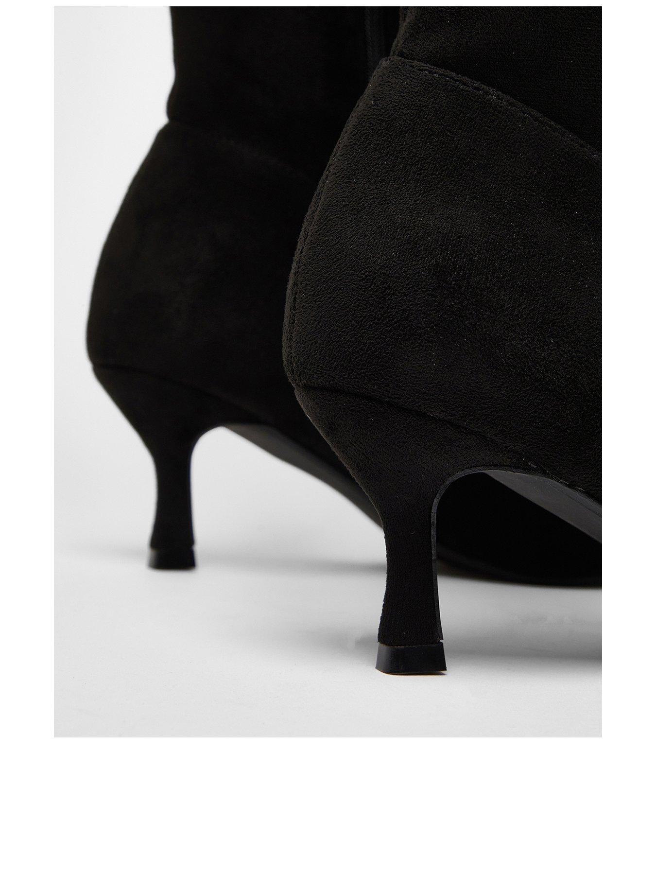 Image 3 of 5 of Quiz Black Faux Suede Knee Low Heeled Boots
