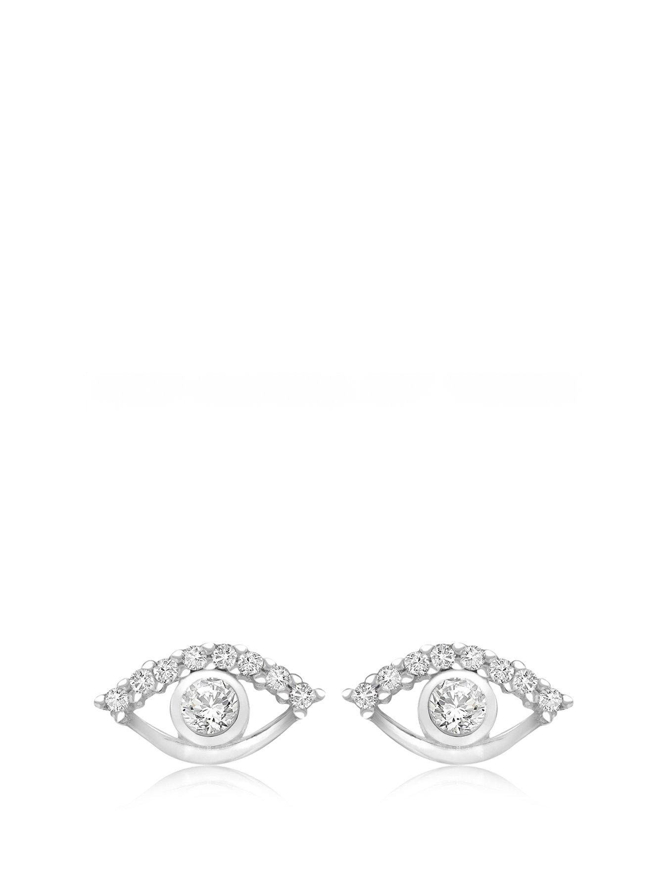 Product photograph of The Love Silver Collection Sterling Silver Rhodium Plated Cz 10 8mm X 5 7mm Eye Stud Earrings from very.co.uk